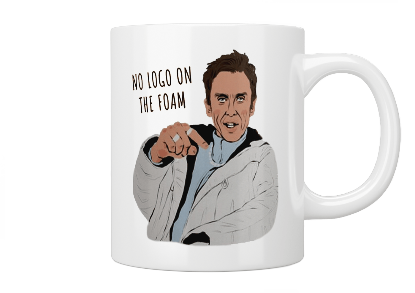 Super Hans No Logo On The Foam Coffee Mug - Funny British TV Show Themed Ceramic Cup for Tea & Coffee Lovers - Perfect Gift for Peep Show Fans, Office Use & Home Decor