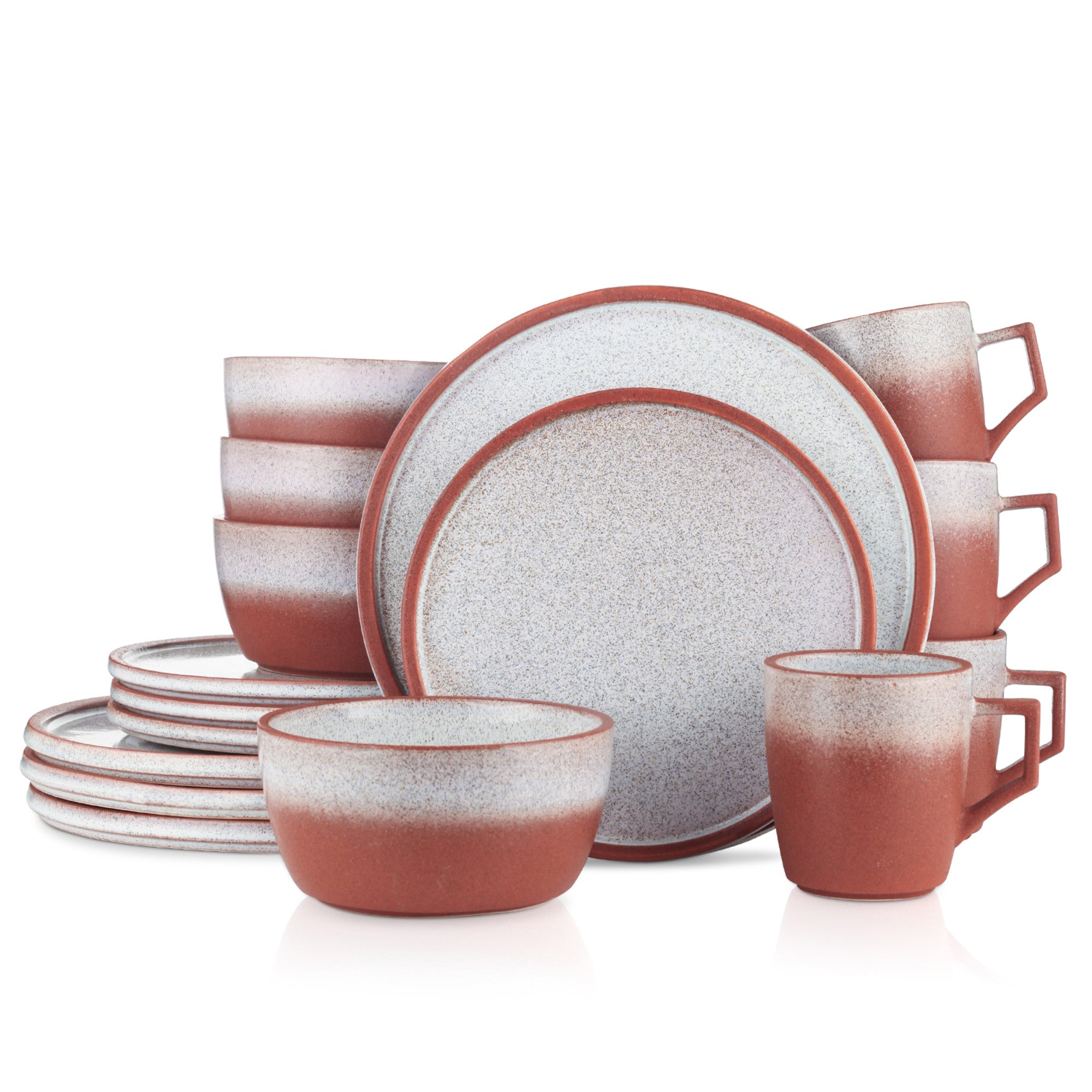 Premium Vince Stoneware Dinnerware Set - Elegant Red Ceramic Plates & Bowls for Everyday Dining & Entertaining