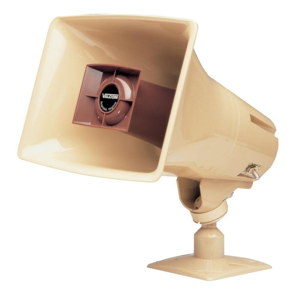 Valcom V-1036C 15W Amplified One-Way Horn Speaker - Beige Color for Outdoor PA Systems, School Bells & Emergency Alarms