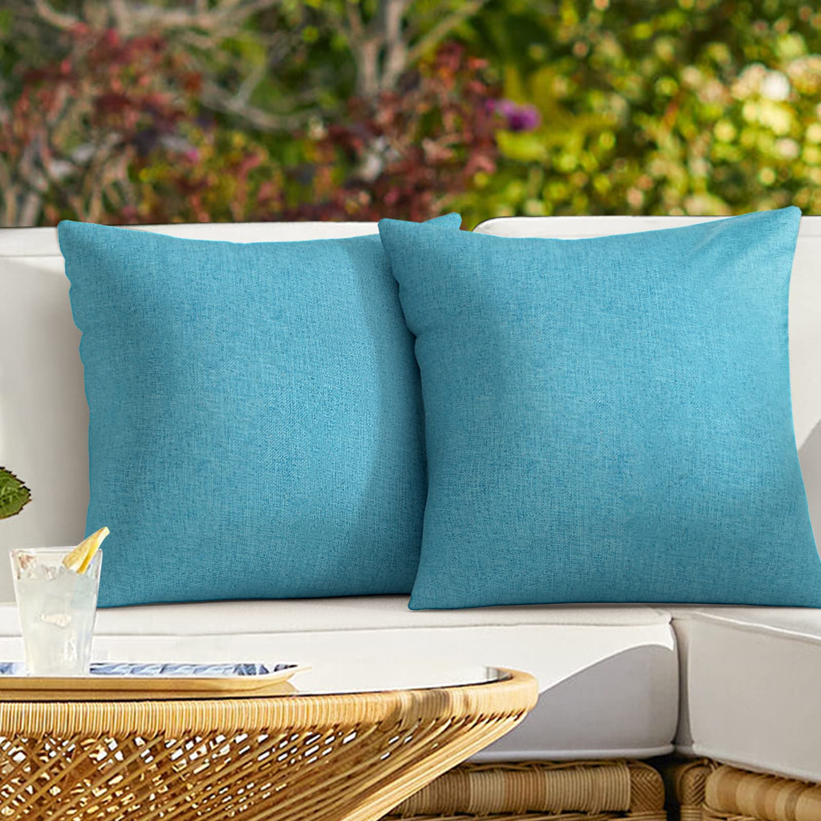 2 Pack Waterproof Outdoor Throw Pillow Covers - 18x18 Inch Turquoise Decorative Farmhouse Cushion Covers for Patio, Garden, Sofa & Home Decor - Weather Resistant Pillowcases for Outdoor Furniture & Living Room Accents