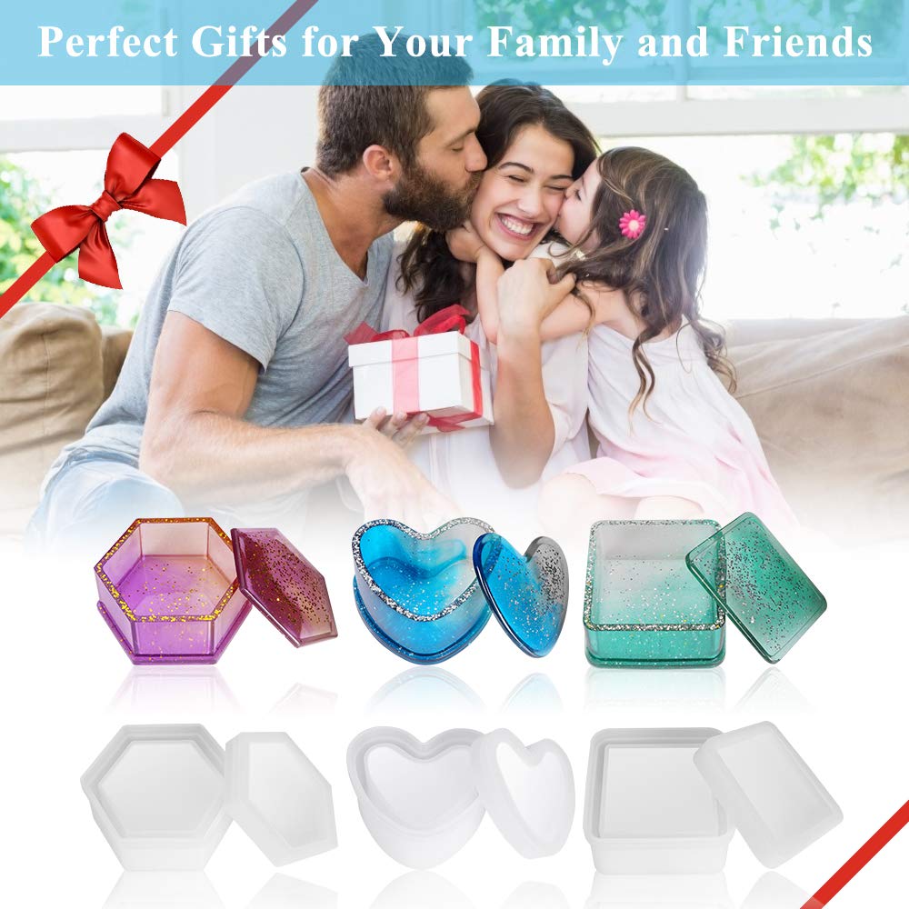 Hexagon & Heart Shape Epoxy Resin Jewelry Box Molds - Silicone Storage Box Molds for DIY Resin Casting Crafts, Home Decor, and Gift Making - Perfect for Jewelry Organizers, Wedding Favors, and Handmade Decorations