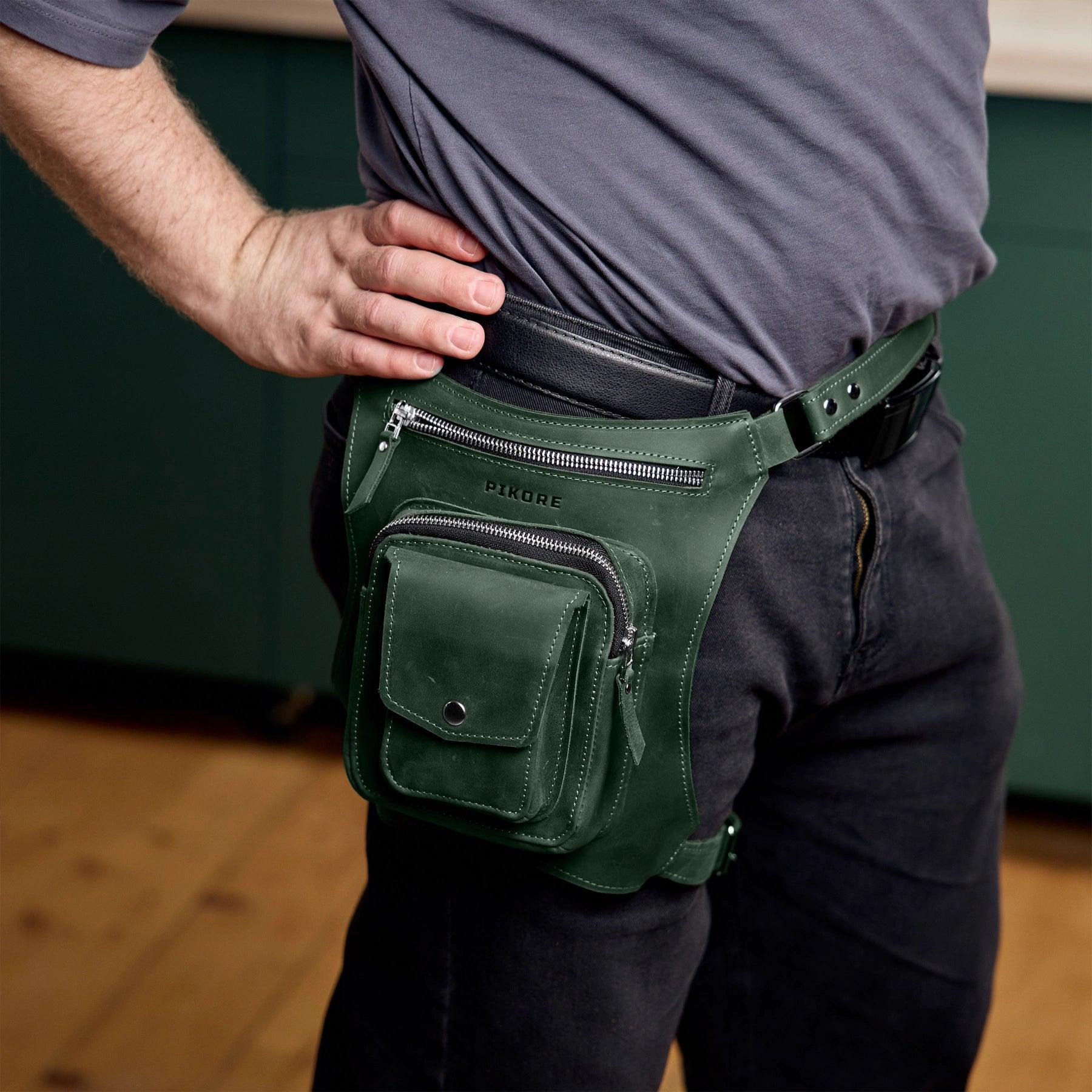 Premium Leather Hip Pack with Adjustable Thigh Strap - Waist Fanny Pack for Travel, Hiking & Outdoor Activities - Hands-Free Crossbody Bag for Men & Women