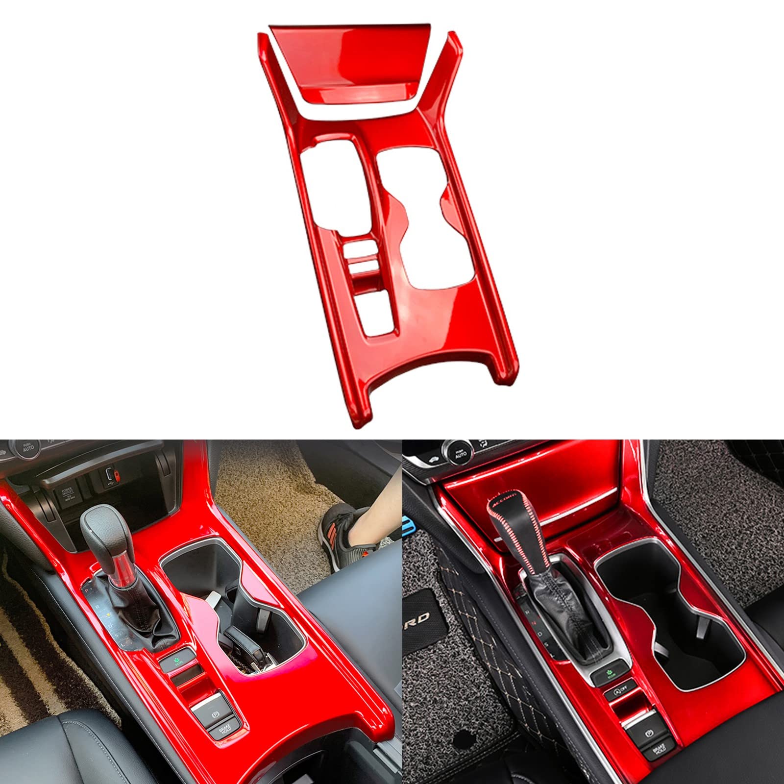 Sporty Red Interior Center Console Gear Shift Frame Panel & Cup Holder Cover Trim for 2018-2022 Honda Accord 10th Gen (Gas) - Premium Car Accessory for Enhanced Cabin Style & Organization - Perfect for Daily Commutes, Road Trips & Custom Car Shows