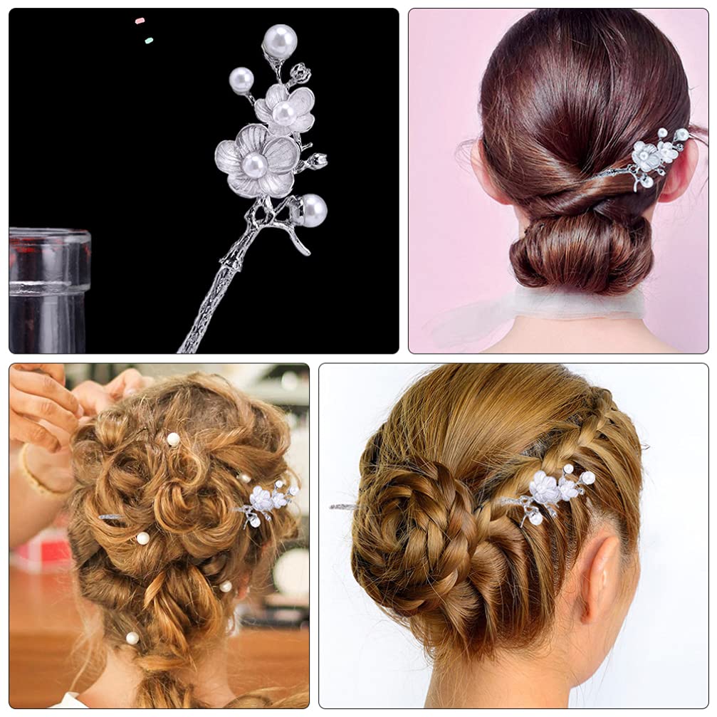 3pcs Pearl Hair Sticks with Flower Decor - Elegant Hair Chopsticks & Forks for Women, Hair Accessories for Weddings, Parties, and Everyday Styling