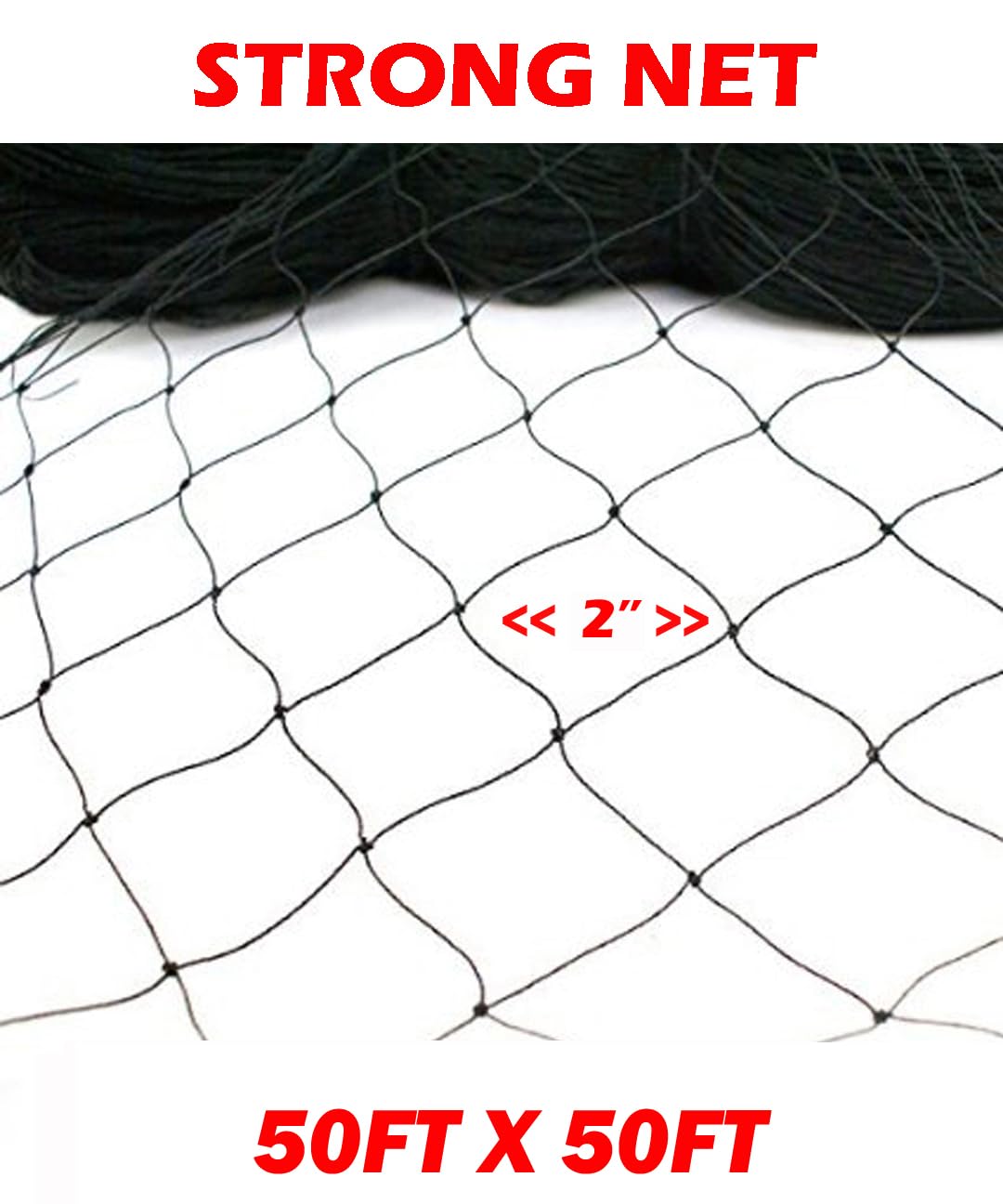 50' x 50' 2-Inch Square Mesh Heavy Duty Bird Netting - Poultry Aviary, Game Pens & Garden Protection - Durable Anti-Bird Net for Chicken Coops, Fruit Trees & Backyard Security