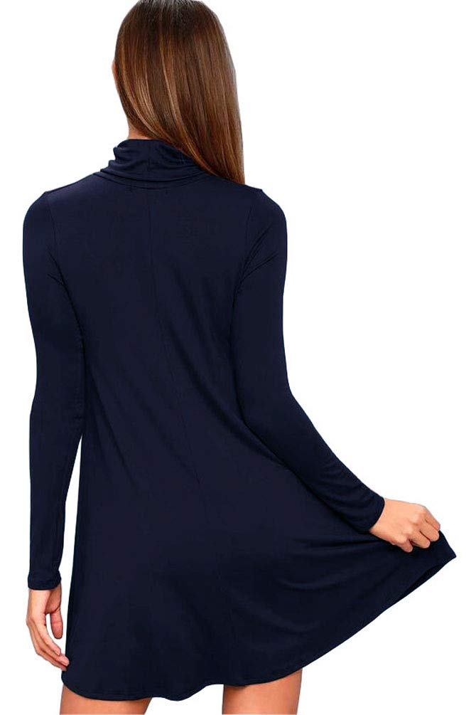 Women's Long Sleeve Turtleneck Casual Loose T-Shirt Dress - Comfortable Stretchy Knit Top for Everyday Wear, Office, Date Night & Fall Layering