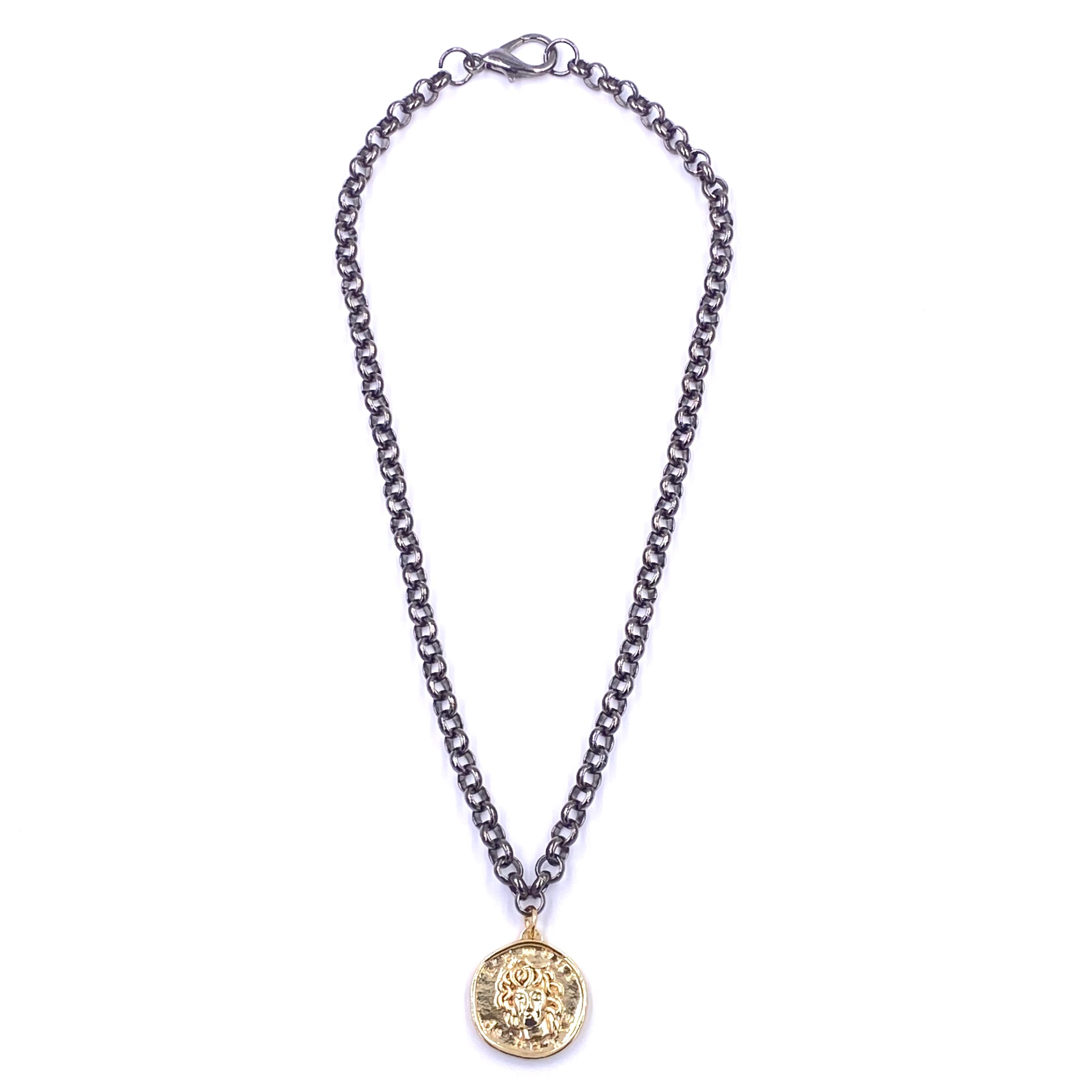 Ashley Gold Stainless Steel Gold Plated Large Pendant Necklace with Oxidized Metal Chain - Elegant Jewelry for Women, Perfect for Parties, Weddings & Special Occasions