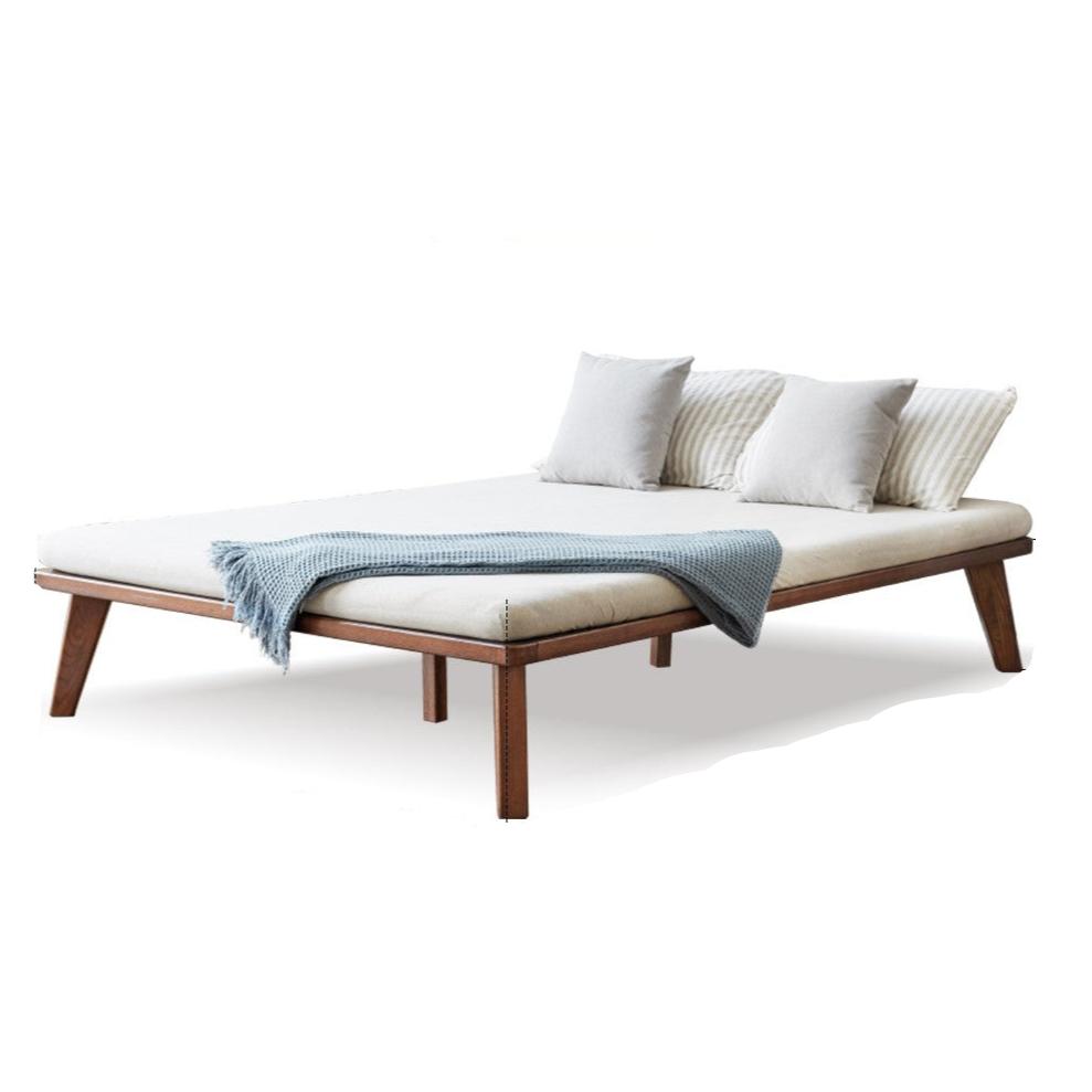 Solid Oak Wood Platform Bed Frame - Queen Size, No Headboard - Modern Minimalist Bedroom Furniture for Small Spaces & Studio Apartments