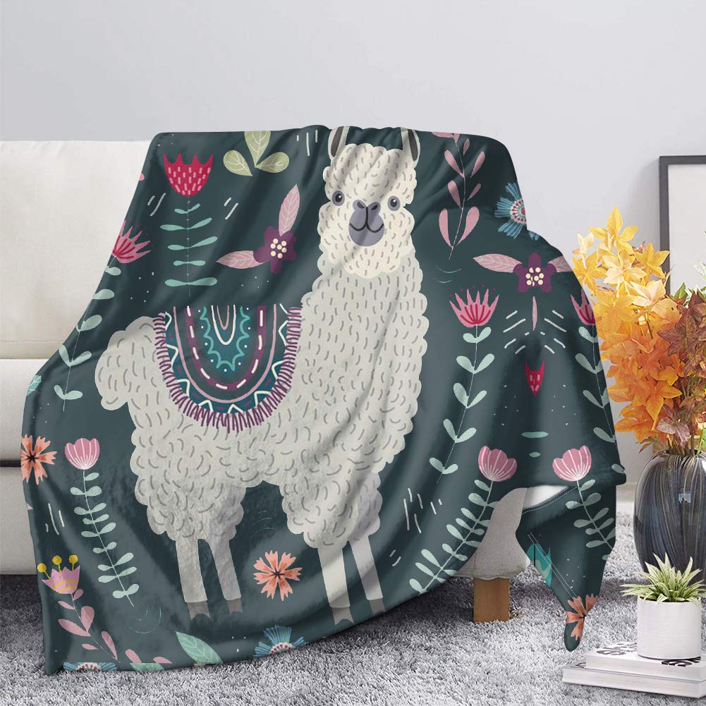 Soft & Cozy Alpaca Llama Print Flannel Throw Blanket - Plush Fuzzy Blanket for Bed, Sofa & Couch - Perfect for Home Decor, Winter Warmth & Gift Giving