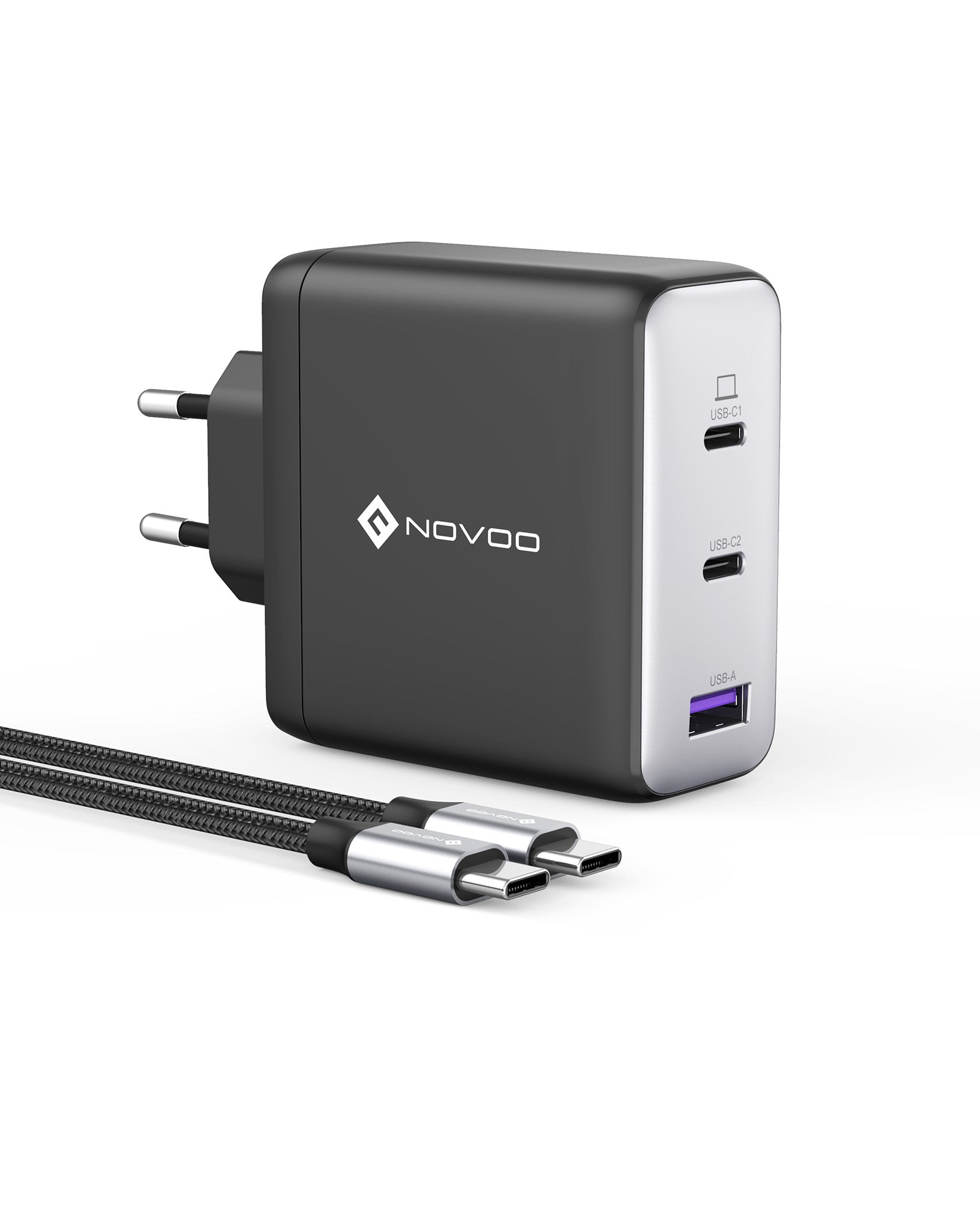 NOVOO RG120 120W GaN Fast Charger with 3 Ports - Compact & Powerful USB-C Charger for Laptop, Phone, Tablet - Perfect for Travel, Office & Home Use