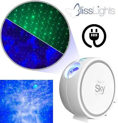 BLISSLIGHTS SKY LITE Laser Projector - LED Nebula Cloud Galaxy Star Projector with Green Stars & Blue Clouds - Perfect for Bedroom, Nursery, Meditation and Relaxation