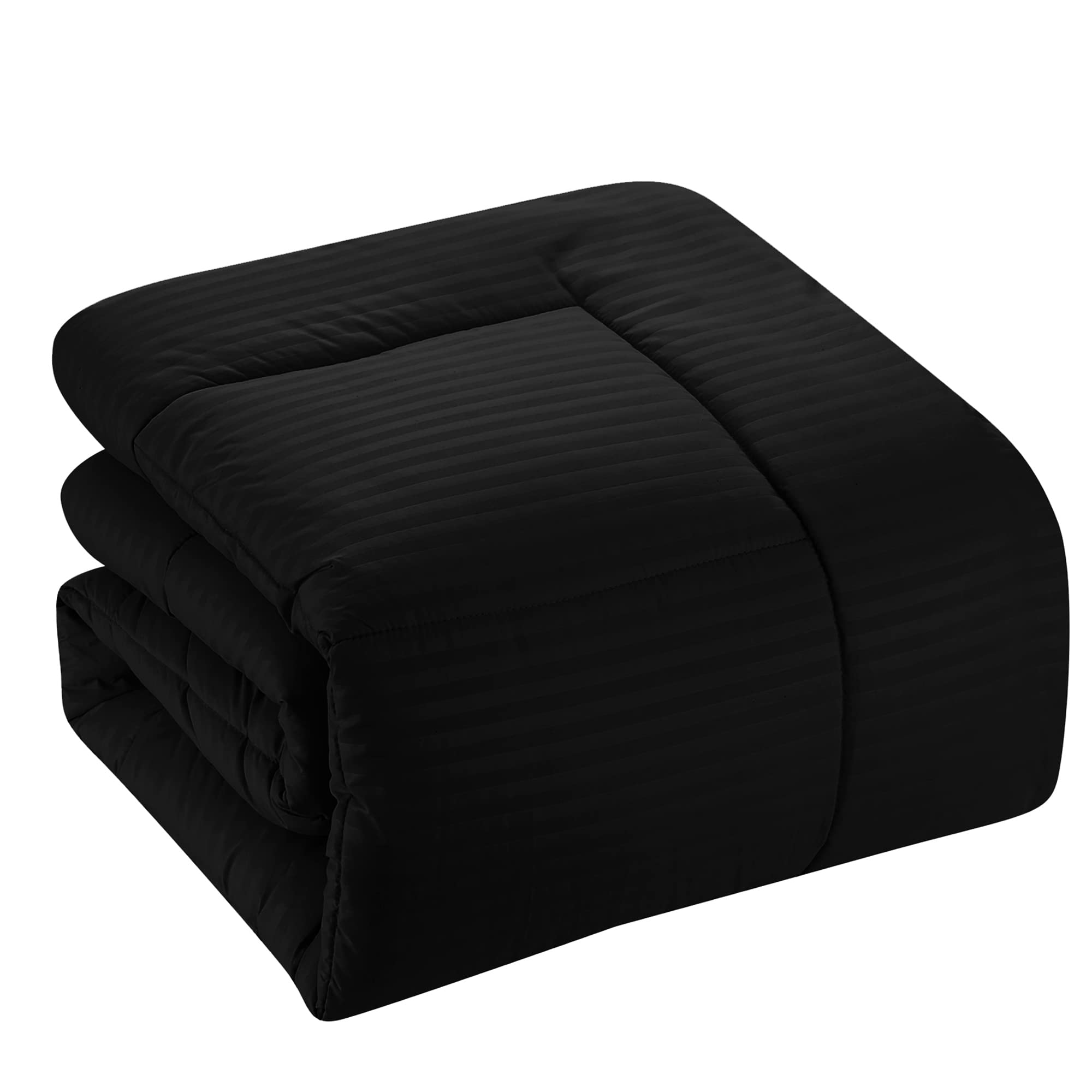 King Size 8-Piece Comforter Set - Includes Bed Skirt, Fitted Sheet, Flat Sheet, 2 Pillowcases & 2 Shams - Dobby Black Luxury Bedding - Perfect for Master Bedroom, Guest Room & Hotel Style Decor
