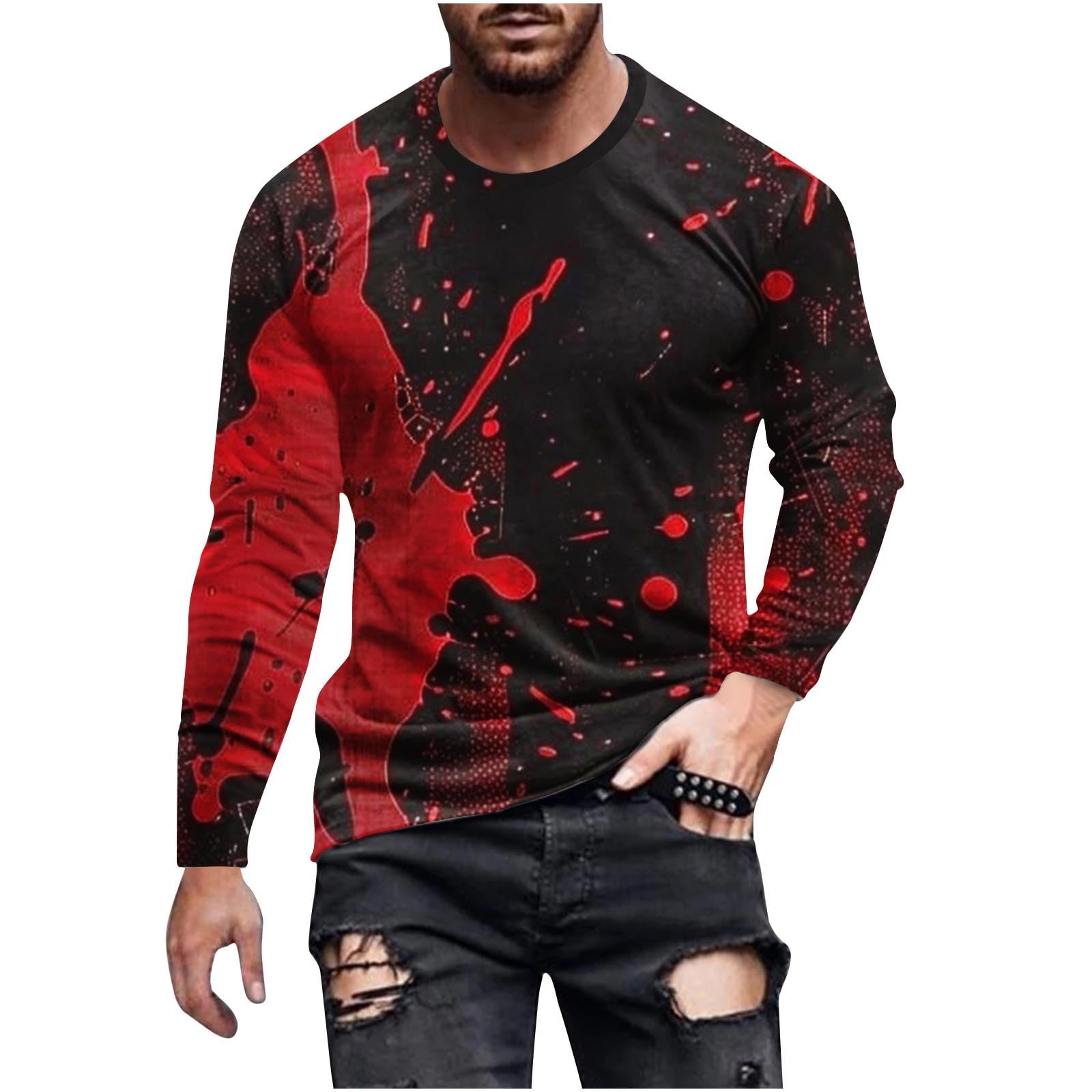 Men's Halloween Bloody Graphic Long Sleeve T-Shirt | Horror Novelty Streetwear Top 2024 | Costume Party, Cosplay & Spooky Outfit