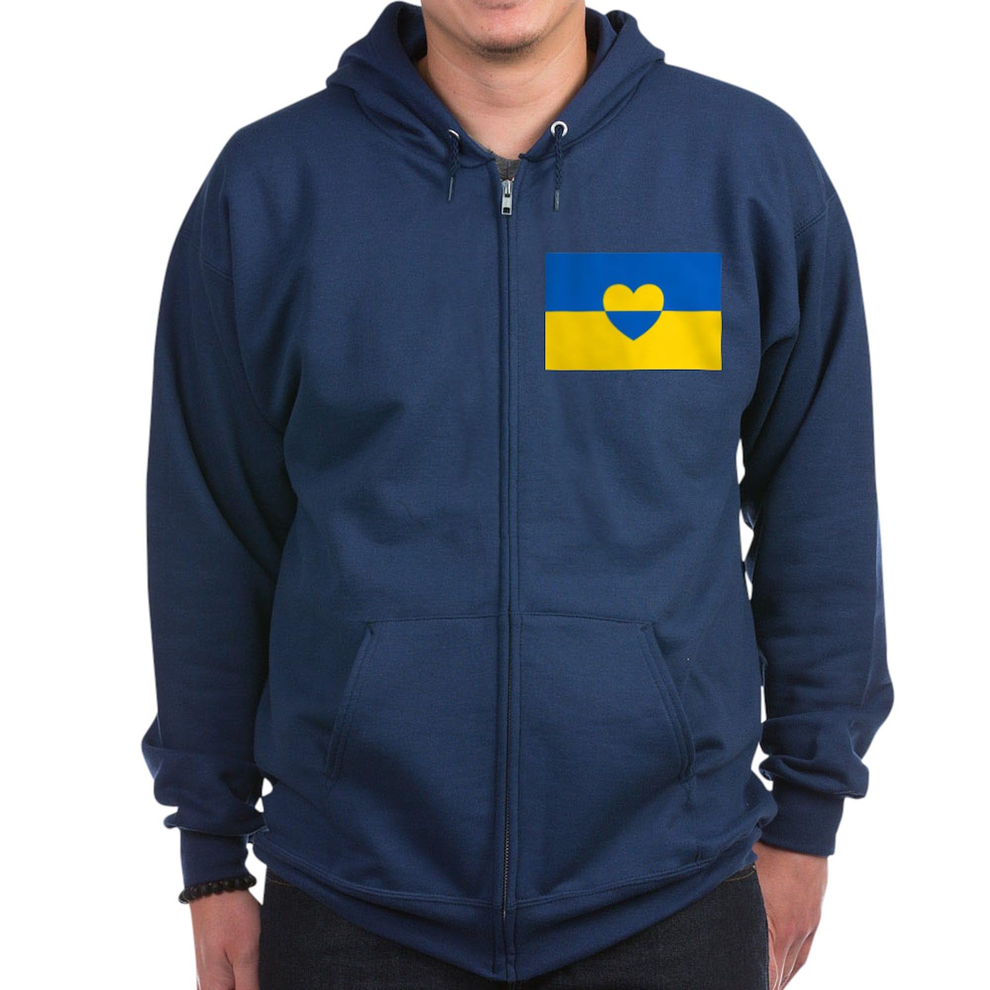 Ukraine National Flag Zip-Up Hooded Sweatshirt for Men - Dark Pullover with Front Pockets | Perfect for Casual Wear, Sports & Patriotic Events
