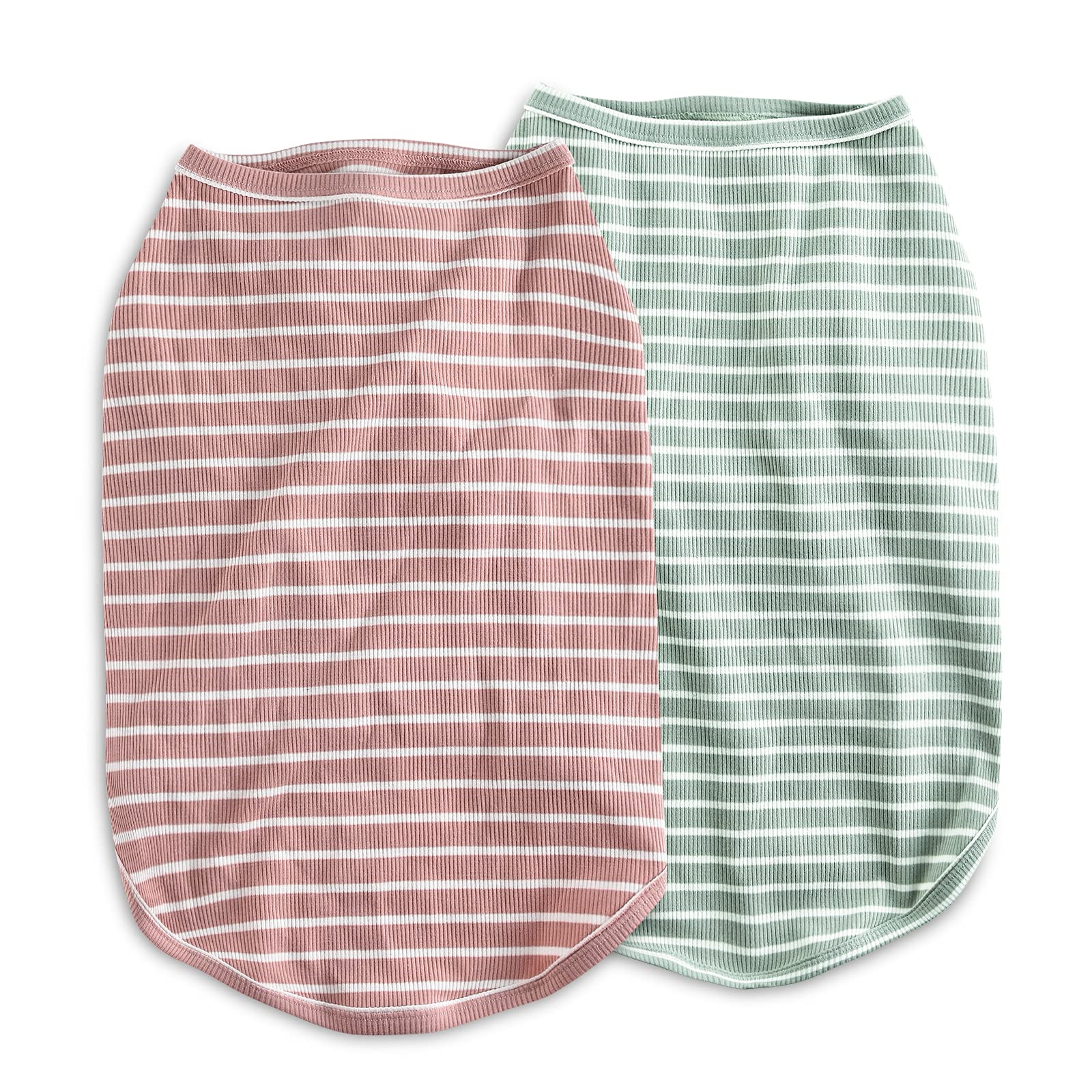 Koneseve Dog Shirt Vest - 2 Pack Lightweight Stretchy Dog T-Shirts for Small Dogs (Pink + Green) - Soft Sleeveless Breathable Summer Clothes for Puppies & Cats - Perfect for Outdoor Walks, Pet Parties & Home Comfort [Size S/Small]