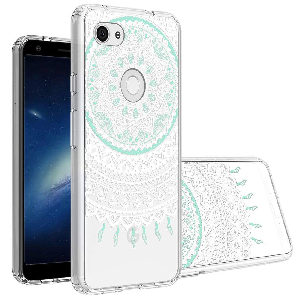 Google Pixel 3a XL Case - Clear Hard Plastic Back with TPU Bumper Protective Cover | Shockproof & Scratch Resistant | Green Floral Design | Perfect for Everyday Use, Travel & Outdoor Activities