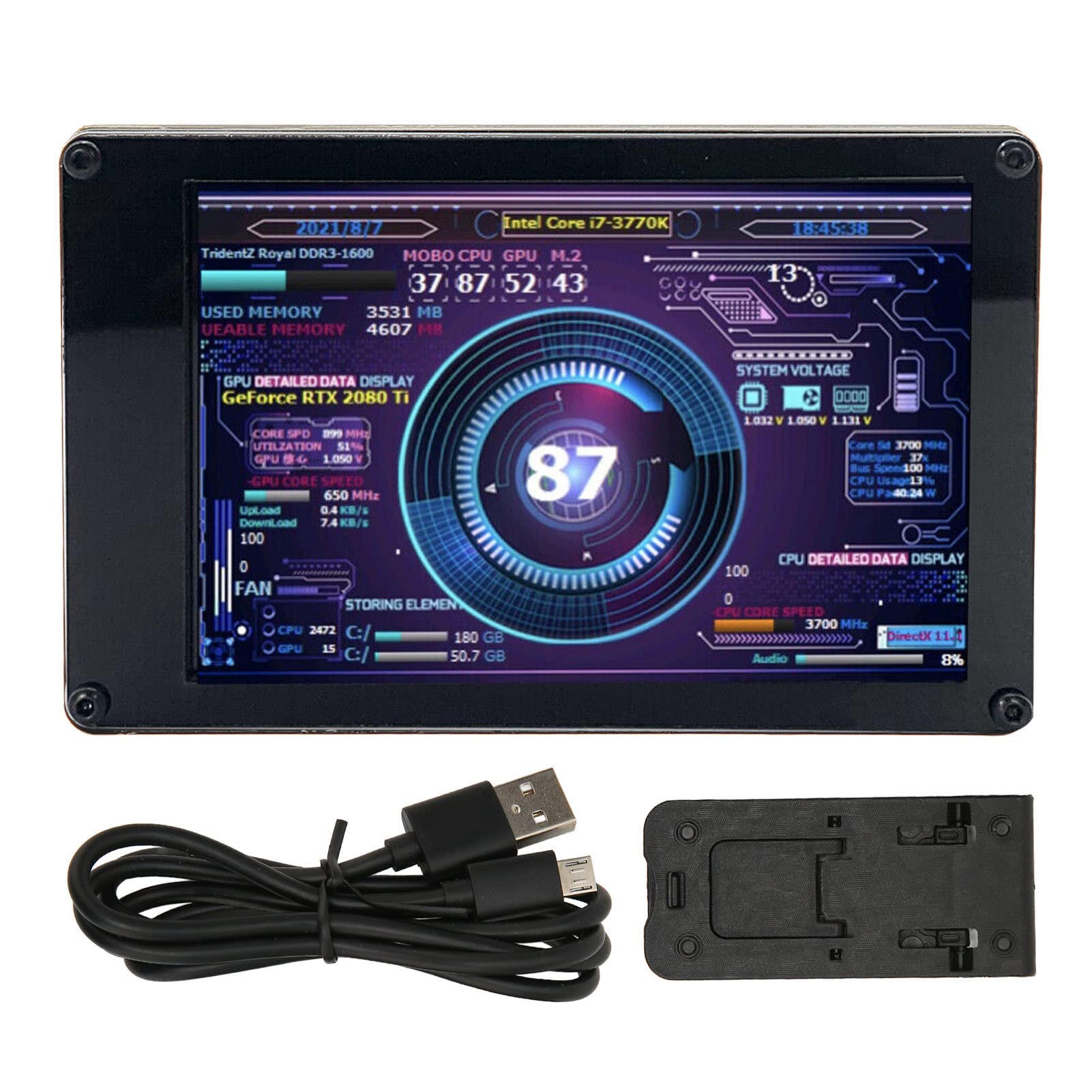 3.5 Inch IPS USB Mini Screen - PC CPU HDD Temperature Monitor Display for AIDA64 | Mini Computer Temp Gauge for PC Case | Perfect Gift for DIY Enthusiasts | Ideal for Gaming Rigs, Workstations & Home Office Setups