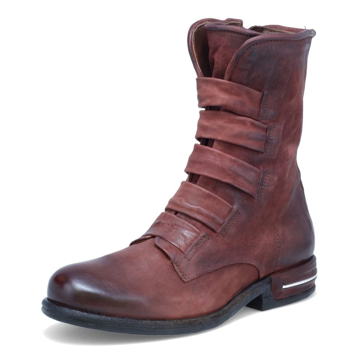 A.S.98 Women's Distressed Combat Ankle Boots with Faux Straps & Side Zipper - Stylish High Ankle Booties for Casual Outfits, Fall Fashion, and Everyday Wear