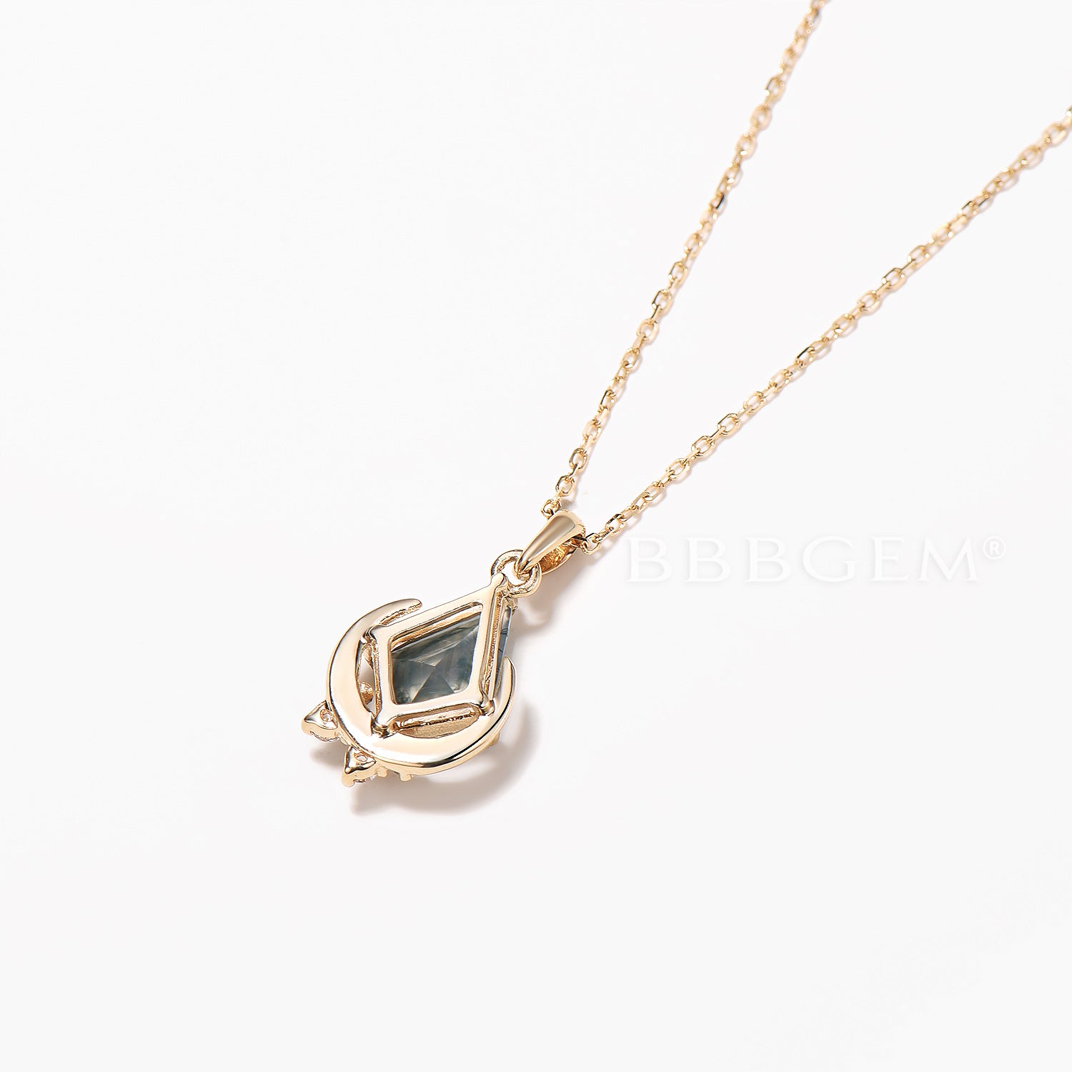 Natural Moss Agate Necklace with Diamond Cluster Moon Pendant in 14K Yellow Gold | Elegant Boho Jewelry for Women | Perfect for Weddings, Date Nights & Gift Giving