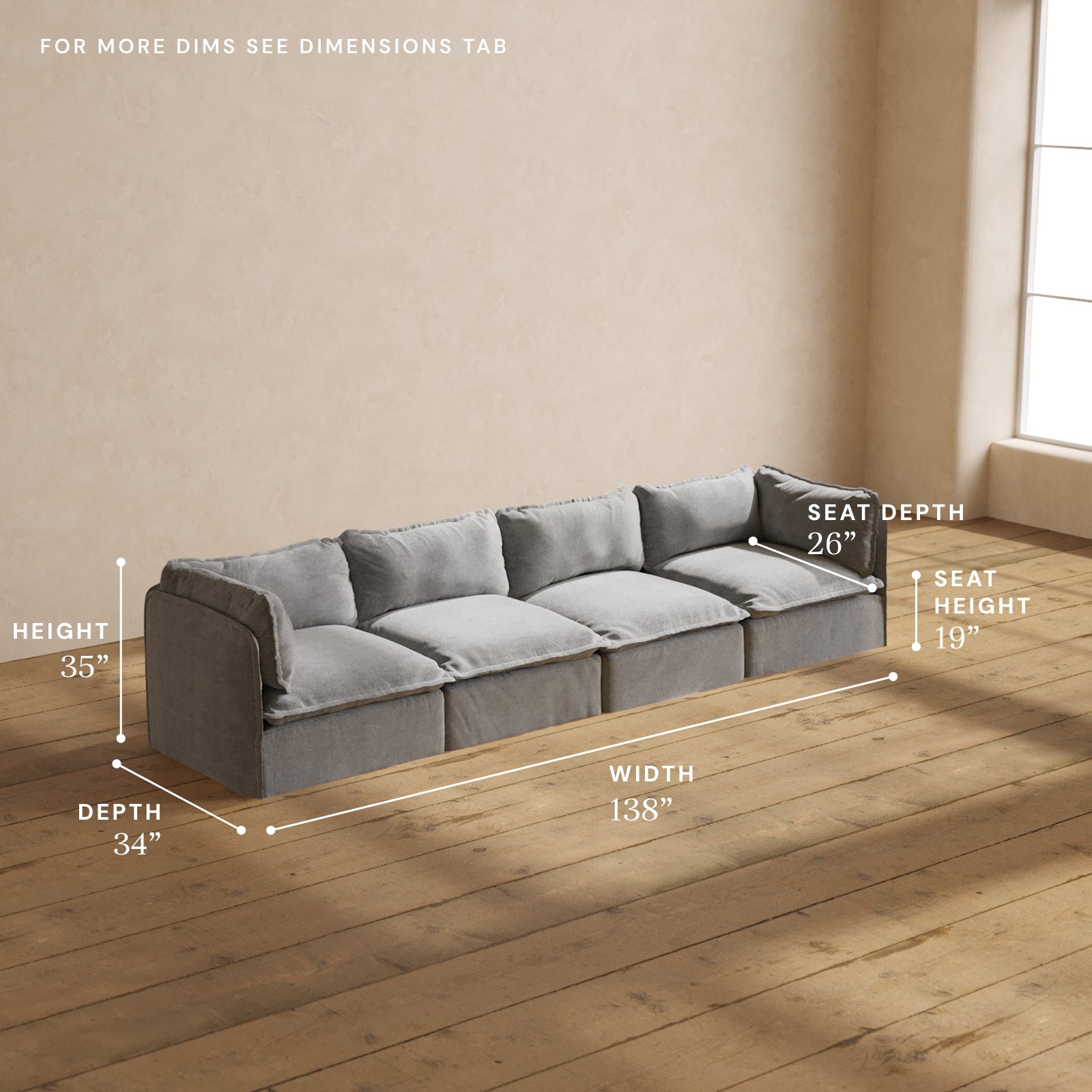 Premium Modular Performance 4-Seater Sofa in Ash Gray | Modern Comfort Blend for Living Room, Lounge & Entertainment Spaces