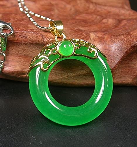 Gold Plated Chinese Icy Green Jade Pendant Circle Donut Necklace for Women - Elegant Jewelry Gift for Birthday, Anniversary & Special Occasions