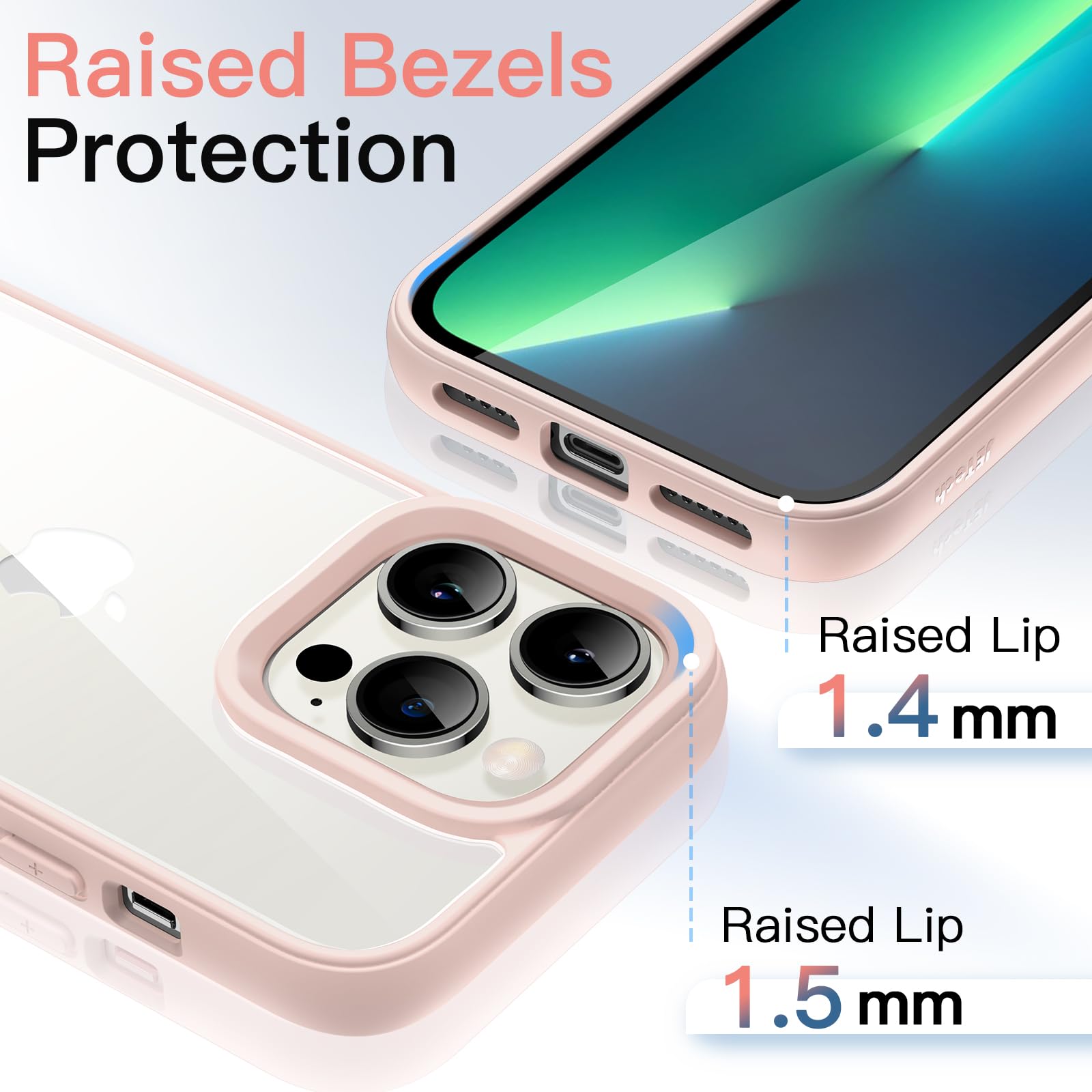JETech Shockproof Bumper Case for iPhone 13 Pro Max 6.7-Inch - Matte TPU Frame with Anti-Scratch Clear Back (Pink) | Slim Protective Phone Cover for Everyday Use, Work & Outdoor Activities