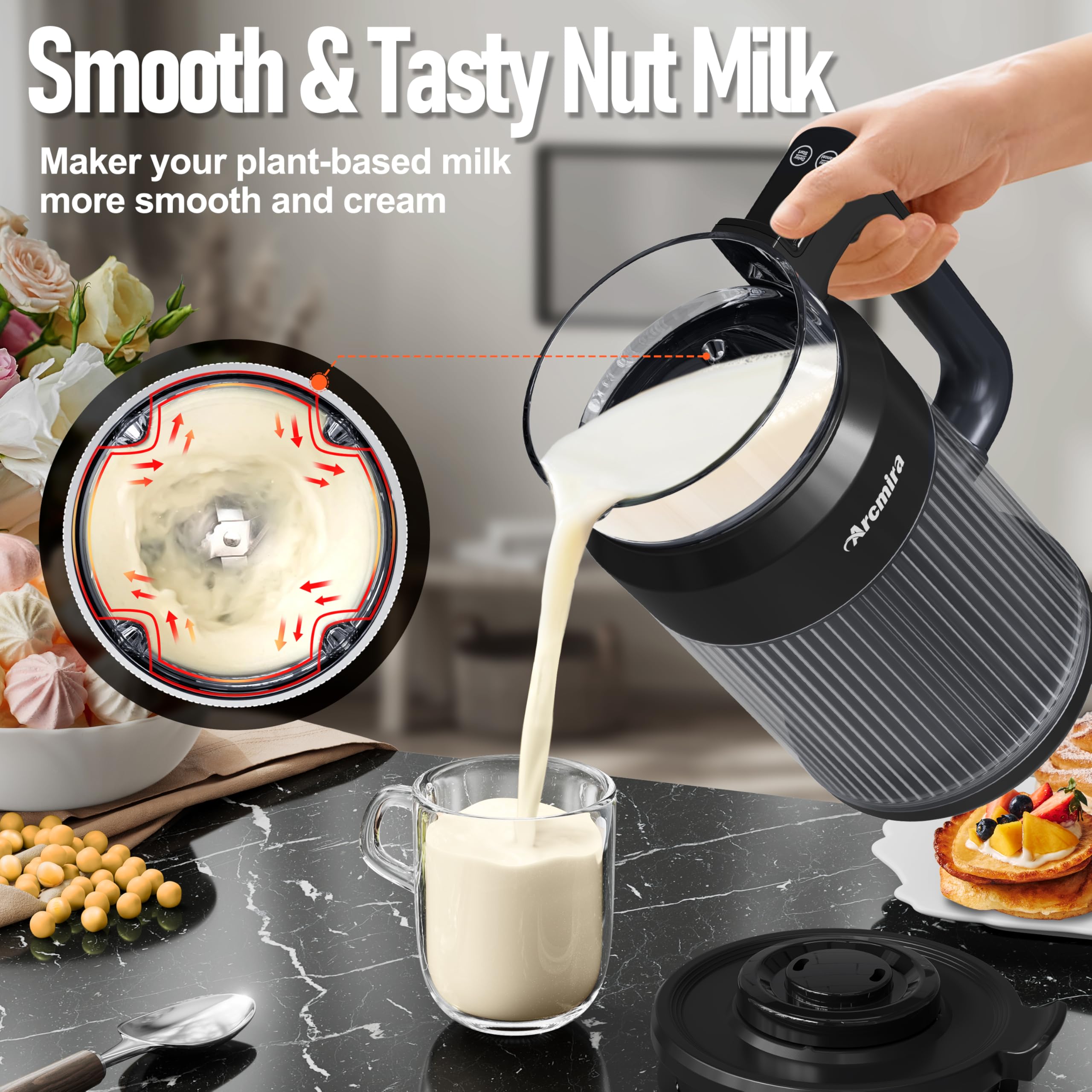 Nut Milk Maker Machine 27oz (800ml) - Homemade Almond, Oat, Coconut & Soy Milk Maker - Vegan, Dairy-Free Beverage Machine with Delay Start, Keep Warm & Self-Cleaning - Perfect for Healthy Lifestyles, Vegan Diets & Plant-Based Drinks at Home