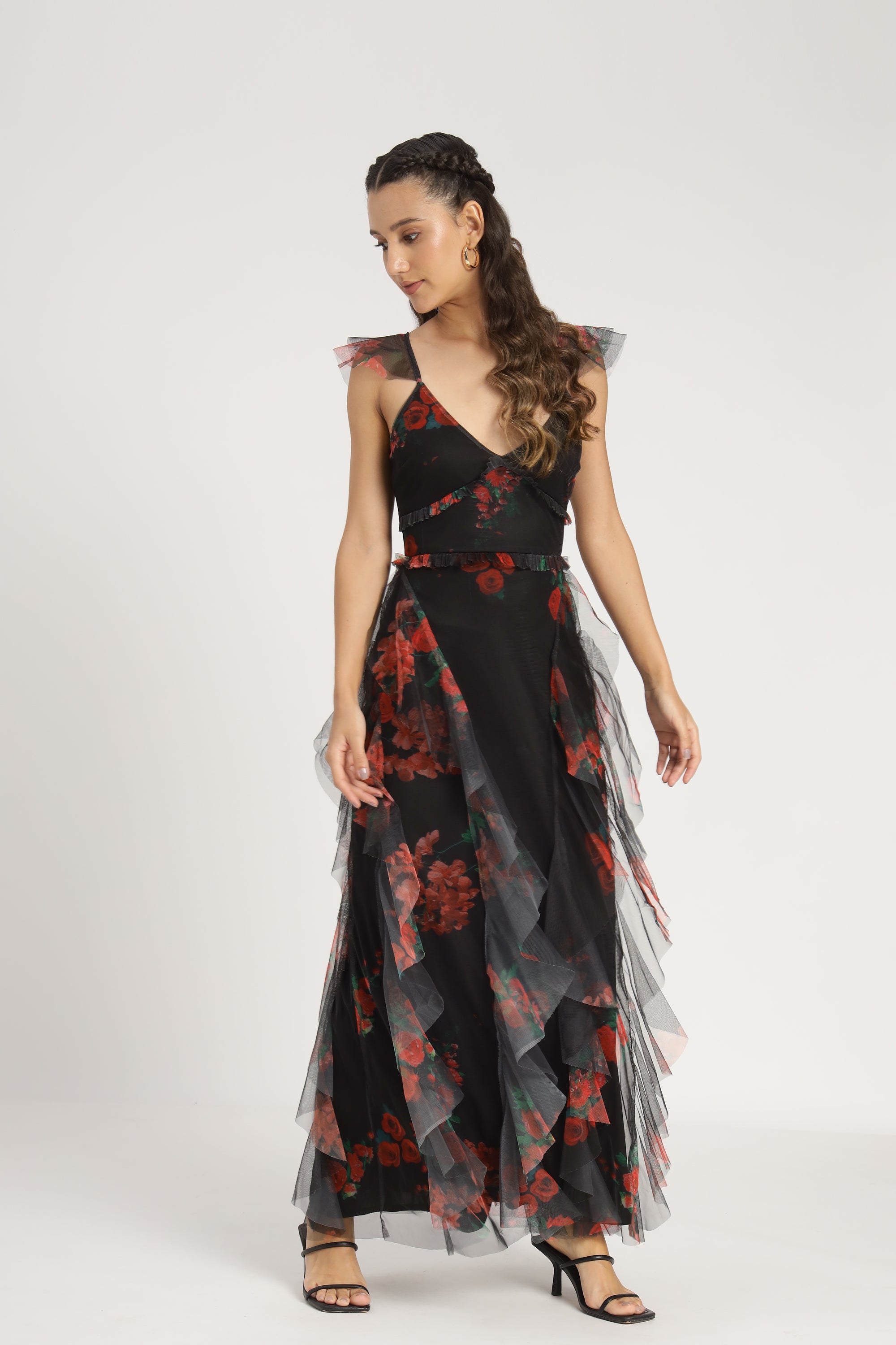 Malin Maxi Dress - Black & Red Floral Print Long Summer Dress for Women | Beach Vacation, Wedding Guest, Party Outfit