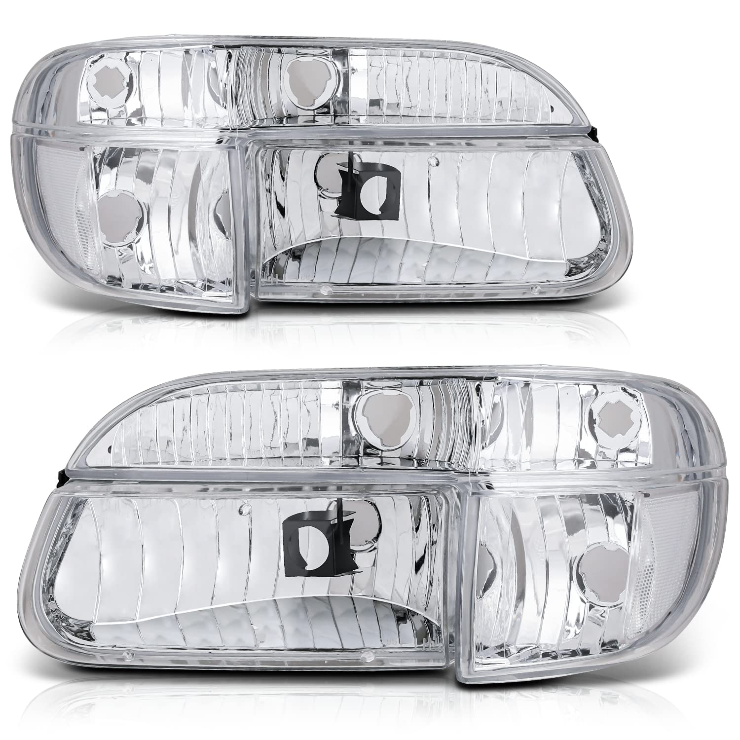 M-AUTO Left & Right Headlight Assembly for 95-01 Ford Explorer & 97 Mercury Mountaineer - OE Style Chrome Housing with Clear Corner - Driver & Passenger Side Headlights - Perfect for Night Driving & Off-Road Adventures