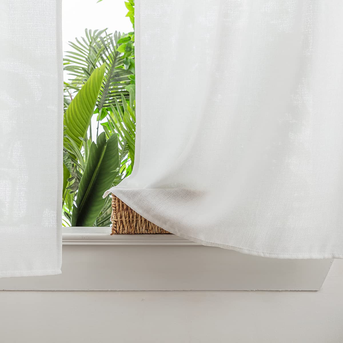 Yancorp White Farmhouse Kitchen Curtains 24x24 Inches - Linen Textured Short Tier Cafe Curtains for Small Windows, Bathroom & Laundry Room - Perfect for Rustic Kitchens, Cozy Bathrooms & Charming Laundry Spaces (White, W24xL24)
