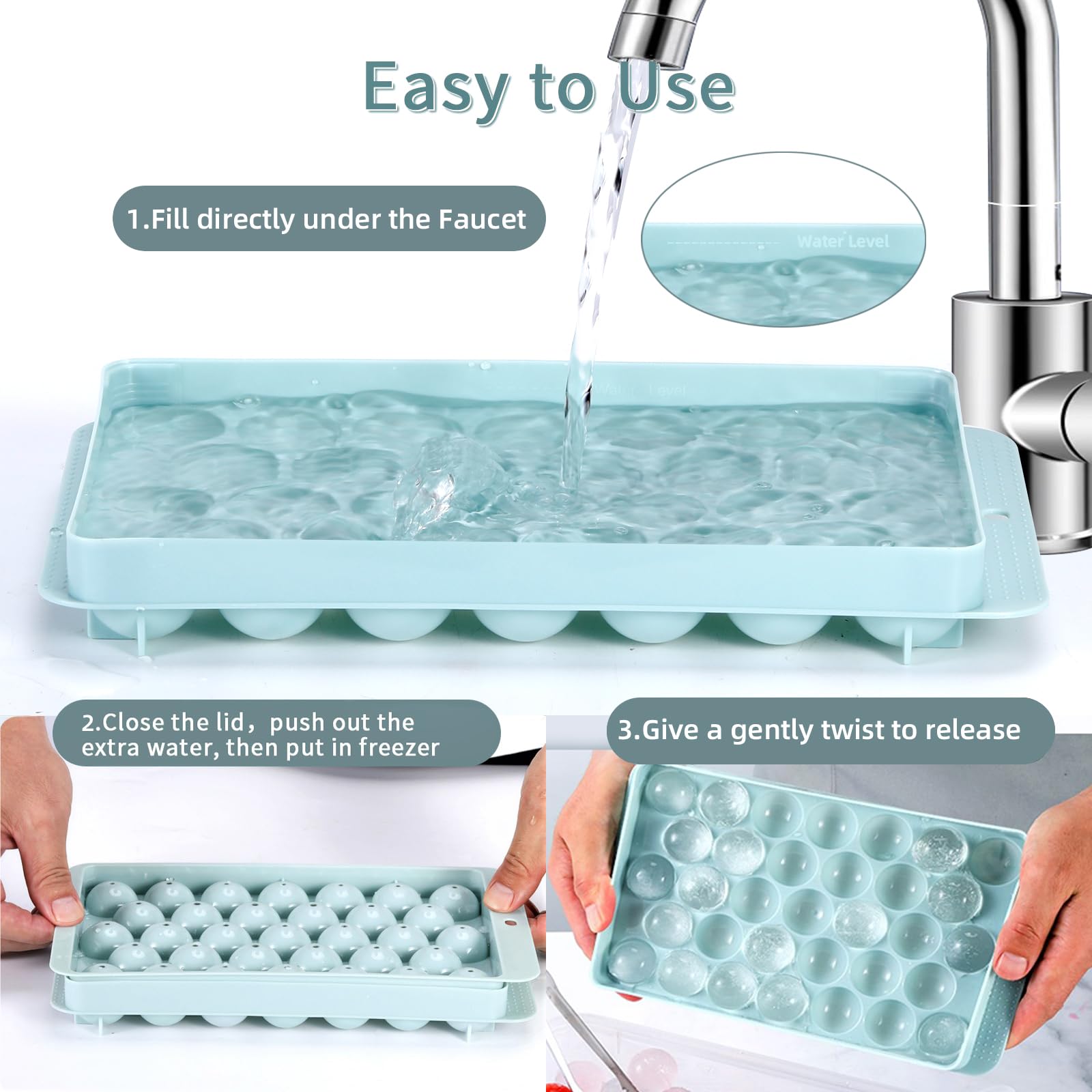 ARTLEO 4-Pack Round Ice Cube Trays with Lids - Easy Release Ice Ball Maker Mold (1.2 Inch, 132 Spheres) - BPA Free Silicone Ice Cube Tray for Cocktails, Whiskey, and Beverages - Includes Ice Bucket with Tong for Home Bars and Parties