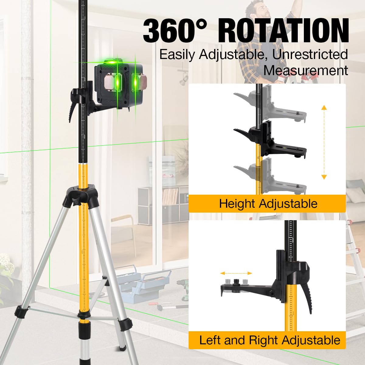 12 Ft./3.7M Telescoping Laser Level Pole with Tripod - 1/4