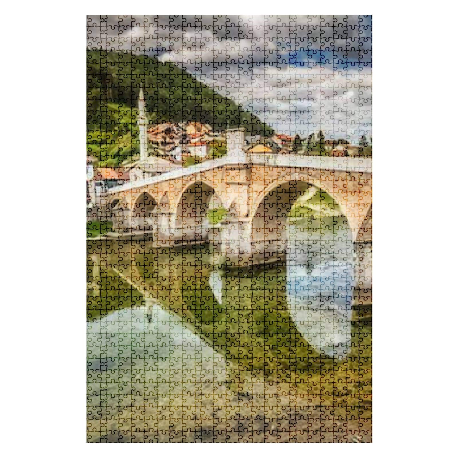1000-Piece Wooden Jigsaw Puzzle - Konjic Old Bridge Over Neretva River, Bosnia - Challenging Adult & Kids Puzzle - DIY Educational Toy & Home Decor Gift for Family Game Night & Stress Relief