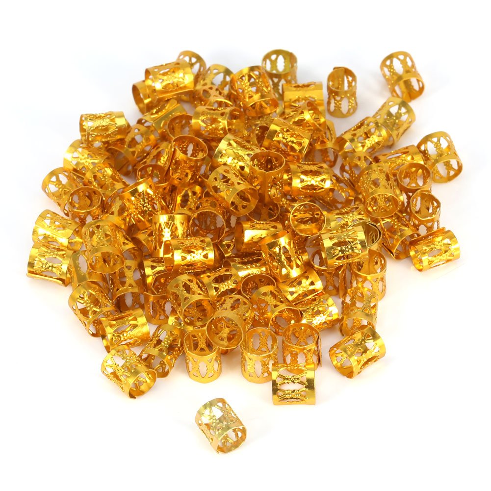 100PCS Metal Braiding Beads & Cuffs for Dreadlocks - Colorful Hair Braid Rings, Clips & Tubes - Gold Filigree Hair Jewelry for Women & Men - Perfect for Boho, Festival & Everyday Hairstyles