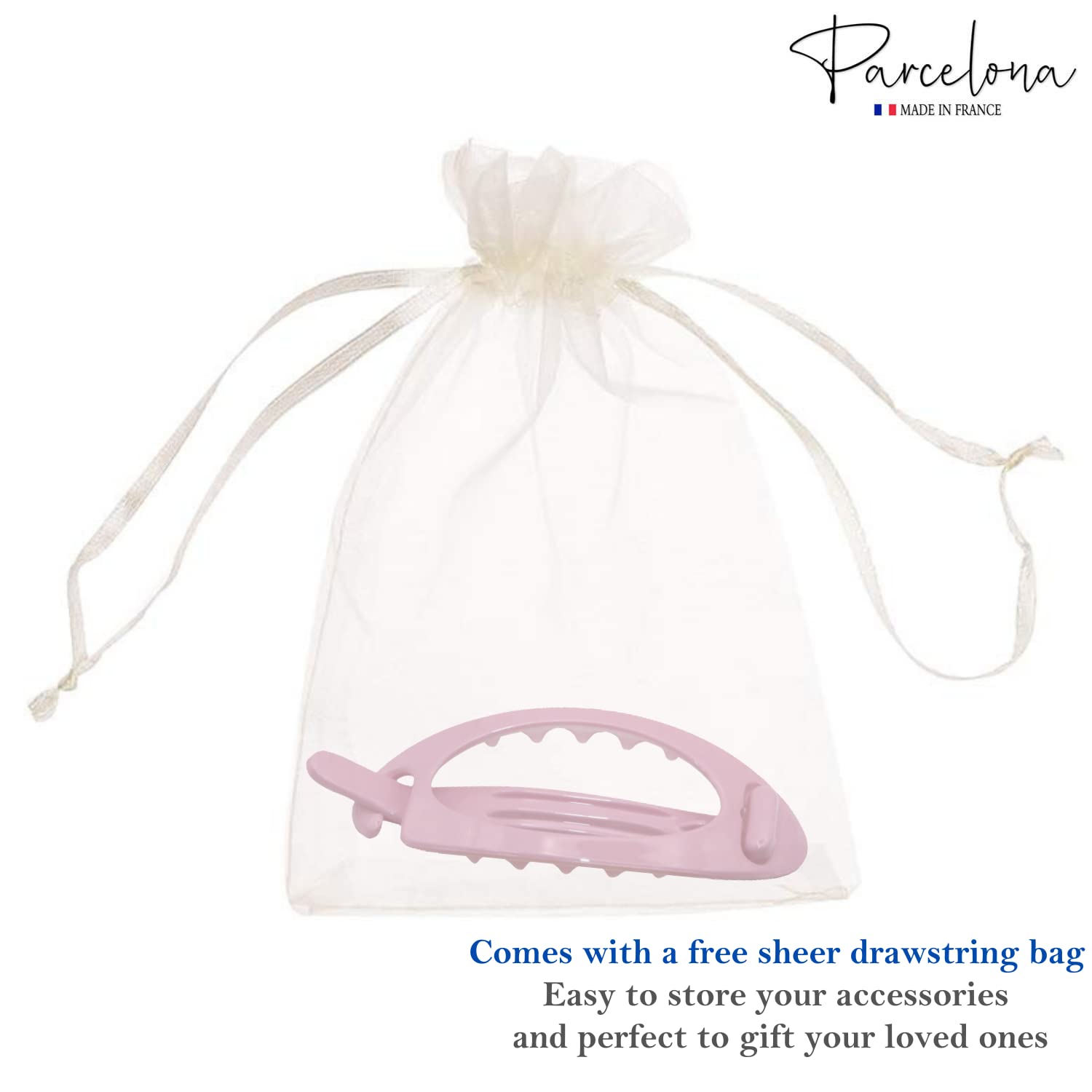French Plain Oval Small Celluloid Hair Barrette Clips - Metal Free Women's Hair Accessories Made in France (Light Pink, 3.25 Inch) - Perfect for Weddings, Parties & Everyday Elegant Hairstyles