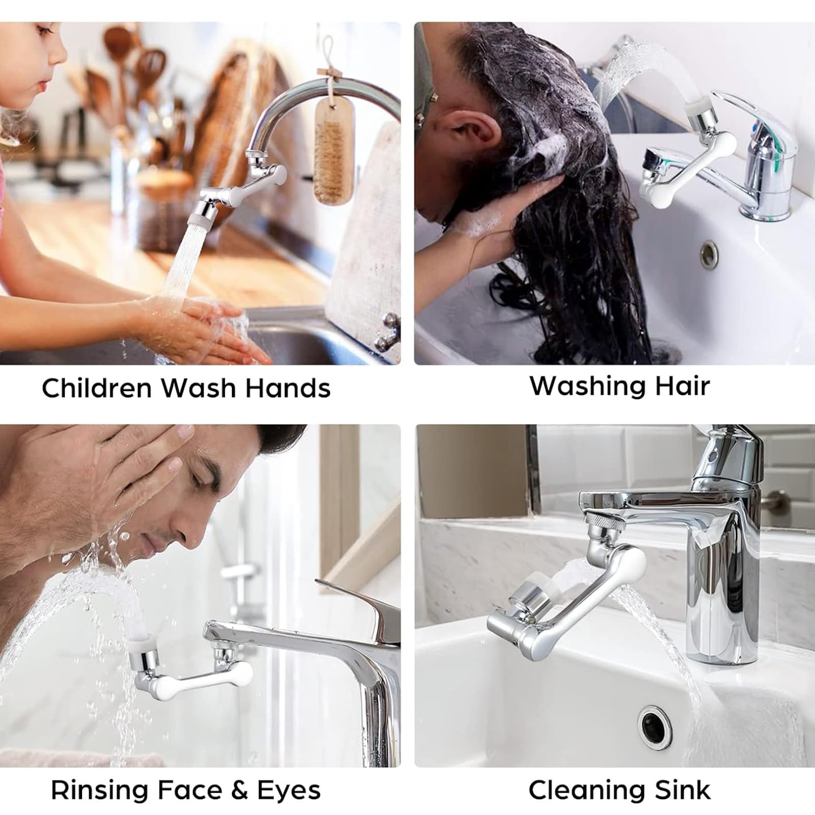 360° Rotating Faucet Extender with Dual Spray Modes - Splash-Free Hand Washing, Hair & Face Rinsing for Bathroom & Kitchen Sink (Silver, 2-Pack) - Perfect for Kids, Pets & Disabled Users