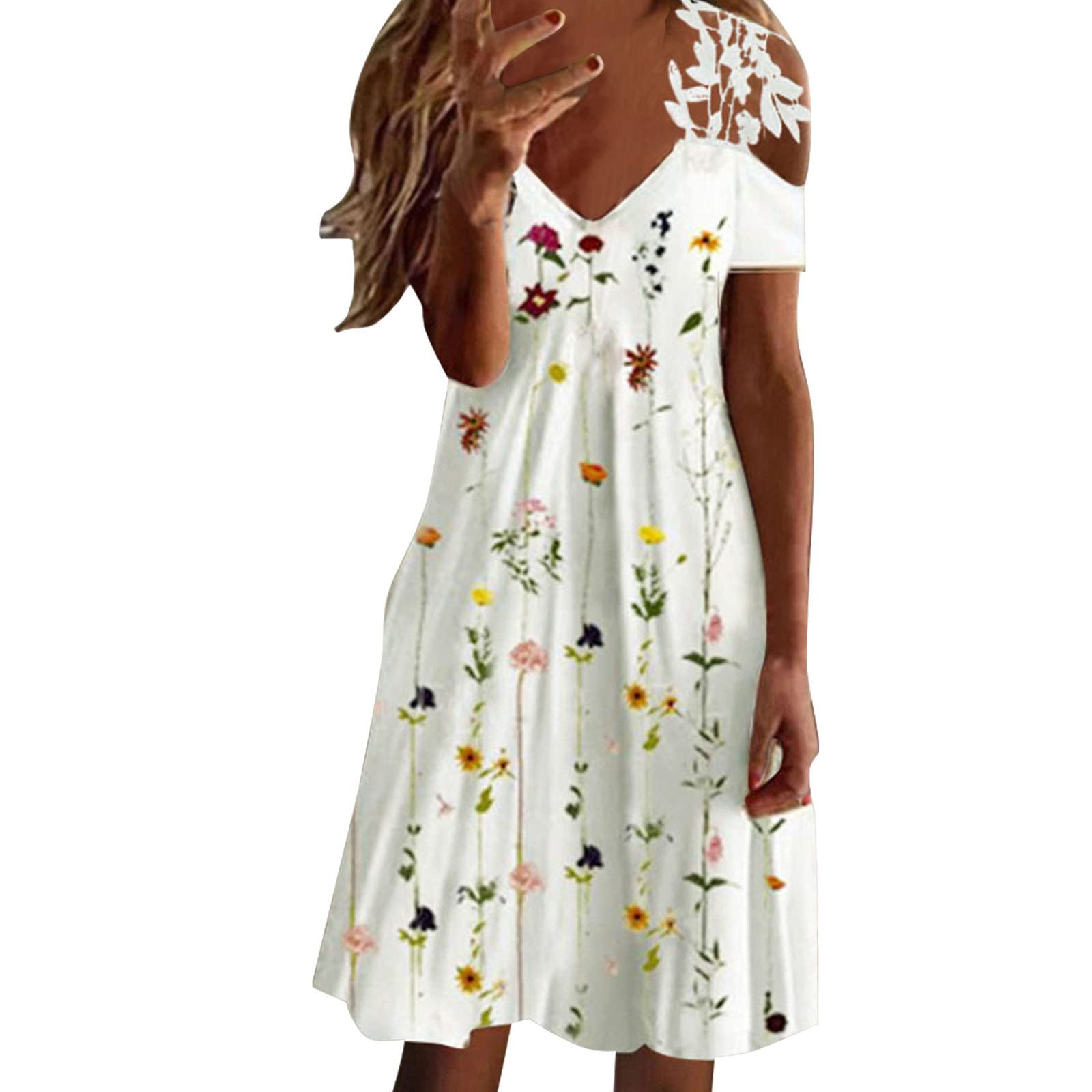 Women's Summer Floral Casual Ruffle Dress - V Neck Floral Printed Sundress for Women | Perfect for Beach Vacations, Garden Parties & Summer Outings