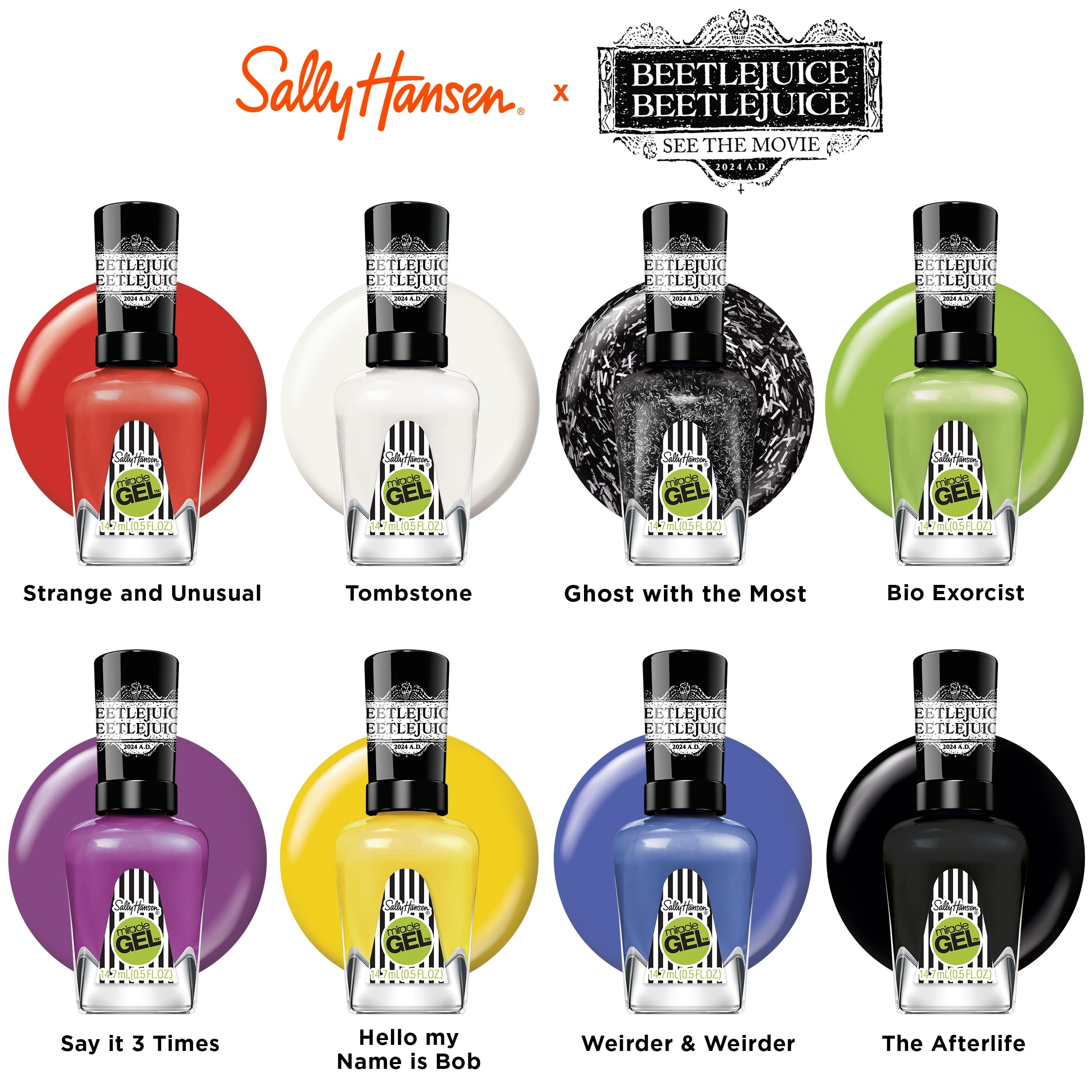 Sally Hansen Miracle Gel Nail Polish - Beetlejuice Tombstone White, Long Lasting Gel-Like Formula, No UV Lamp Needed, Chip-Resistant - Perfect for Halloween Costumes, Gothic Fashion & Everyday Wear