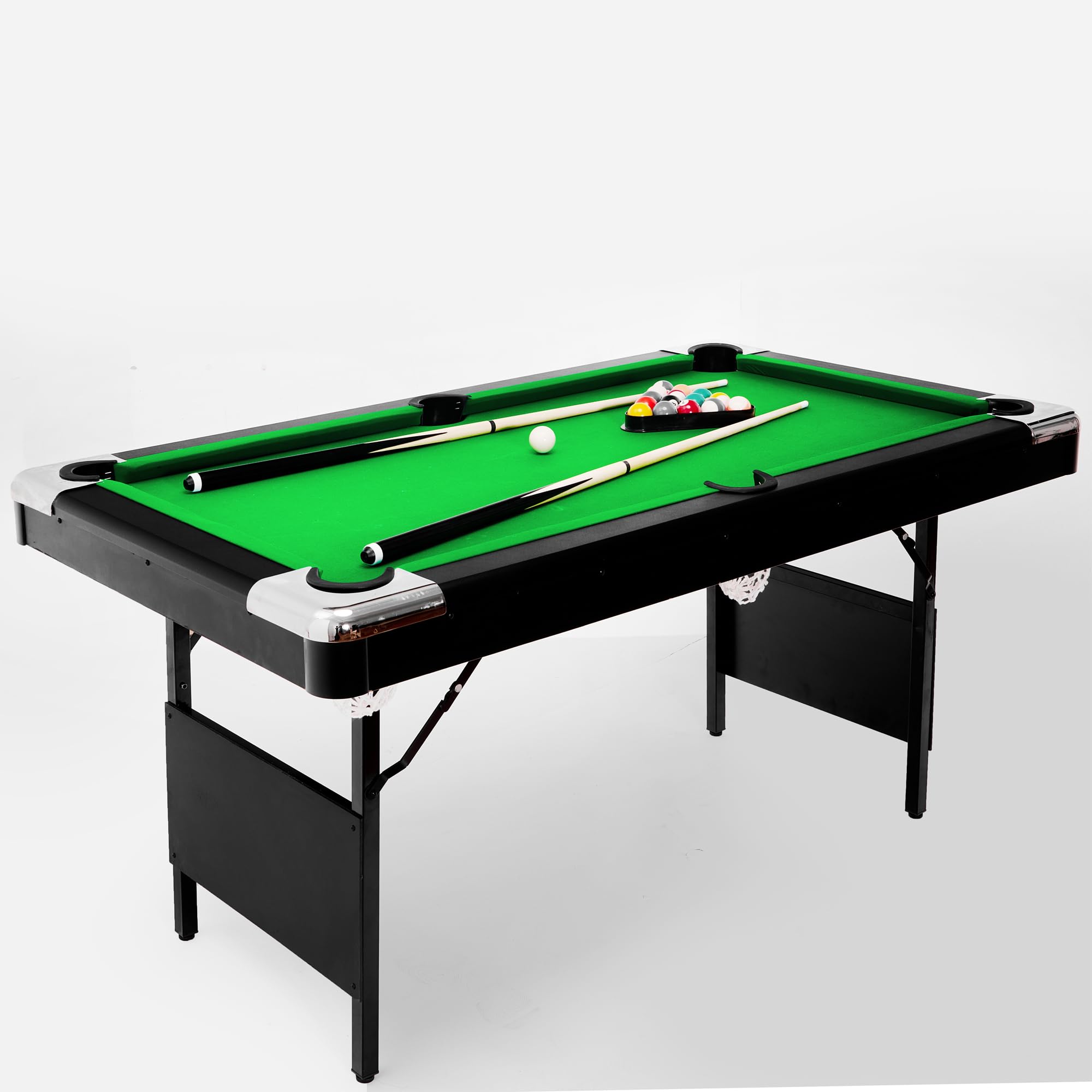 6 FT Portable Folding Pool Table - Full Set with Balls, 2 Cue Sticks, Chalk & Felt Brush | Easy Assembly Billiards Game for Adults, Teens & Kids | Perfect for Home Game Rooms, Basements & Family Fun Nights