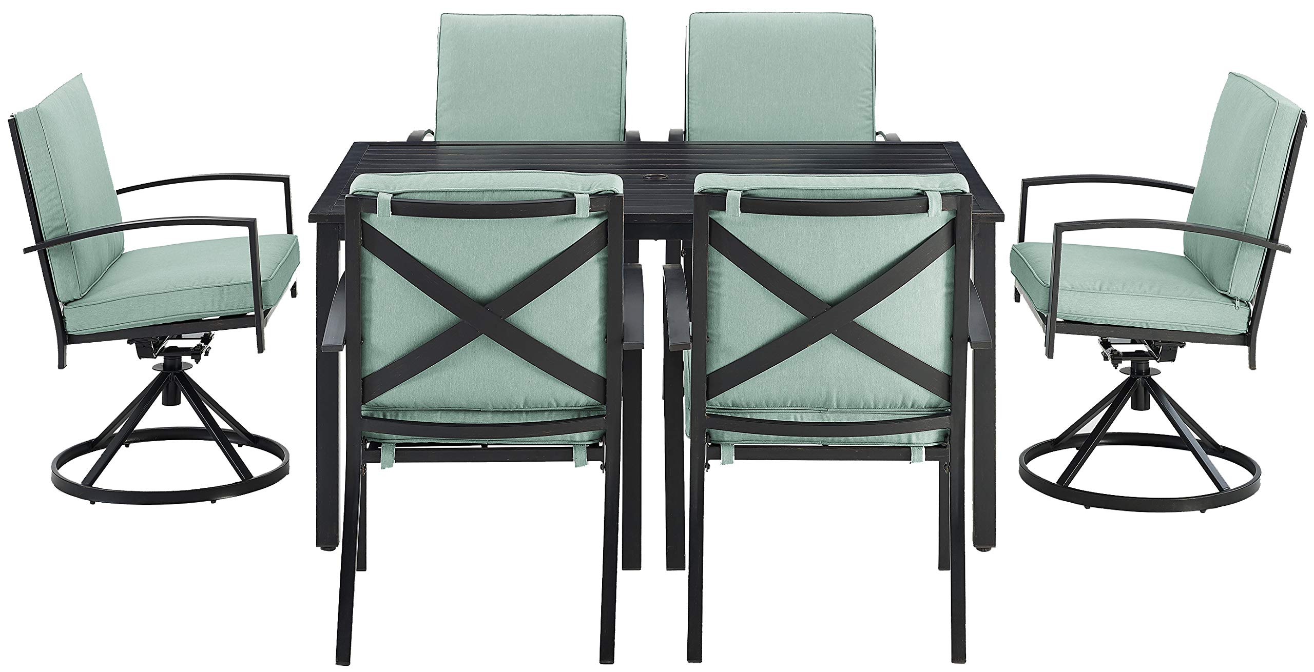 Crosley Furniture Kaplan 7-Piece Outdoor Dining Set for 6 - Patio Table and Chairs in Oiled Bronze with Mist Cushions - Perfect for Backyard, Deck, Garden, and Outdoor Entertaining