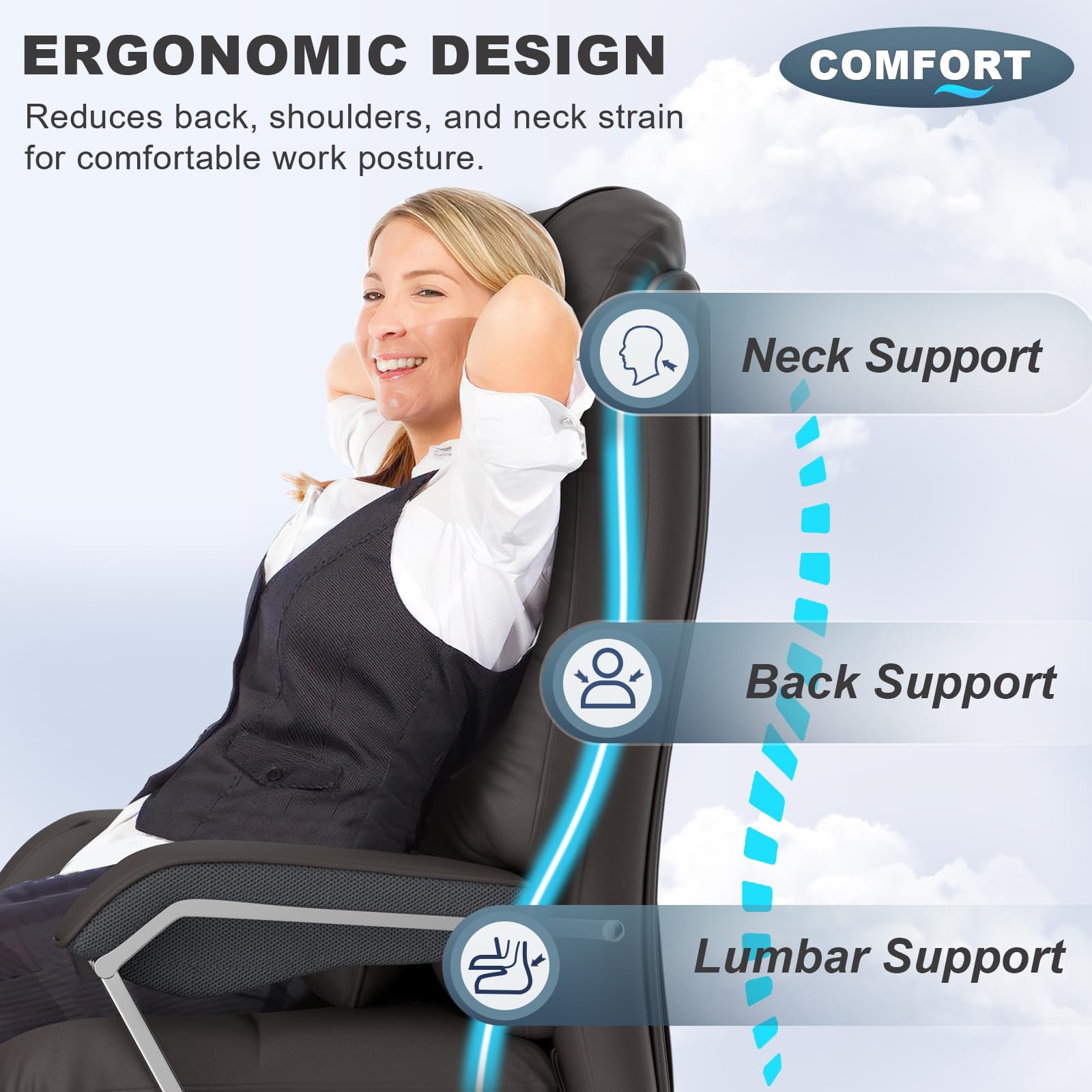 Big and Tall Office Chair for Heavy People 500lbs - High Back Ergonomic Executive Chair with Adjustable Headrest & Footrest - PU Leather Computer Desk Chair for Home Office (Black) - Perfect for Long Work Hours and Gaming Sessions