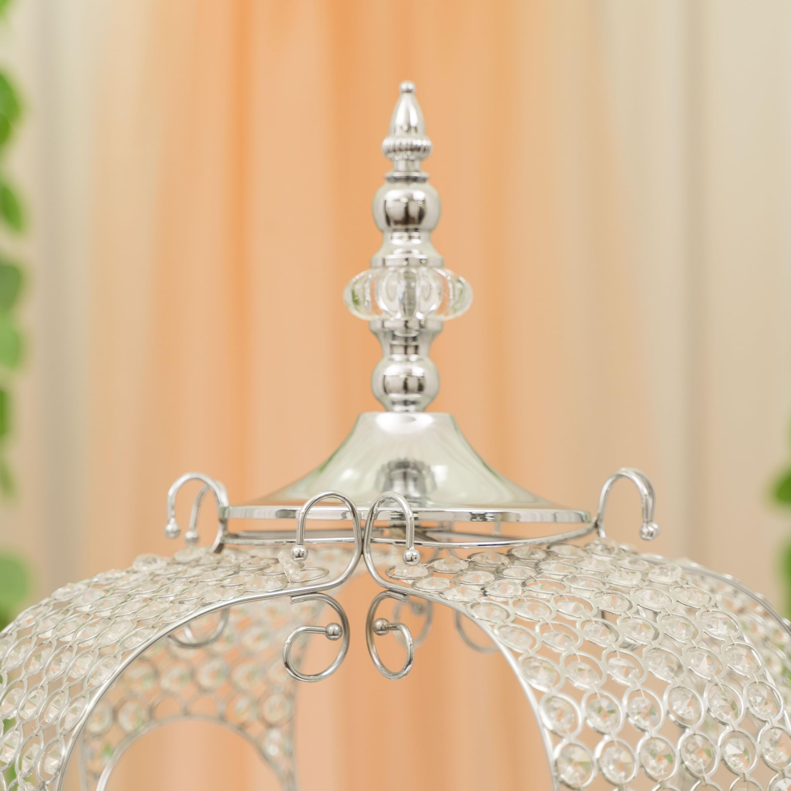 Elegant Silver Crystal Iron Wire Pumpkin Carriage Candle Holder - 23.5