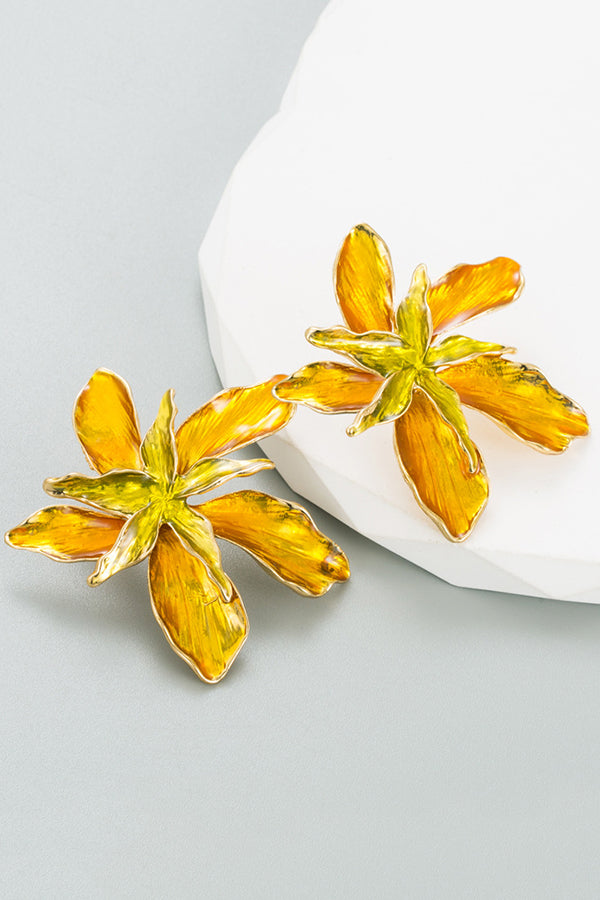 Stylish Enamel Oil Drip Iris Flower Double Layer Earrings for Women - Elegant Dangle Drop Ear Jewelry for Party, Wedding & Everyday Wear