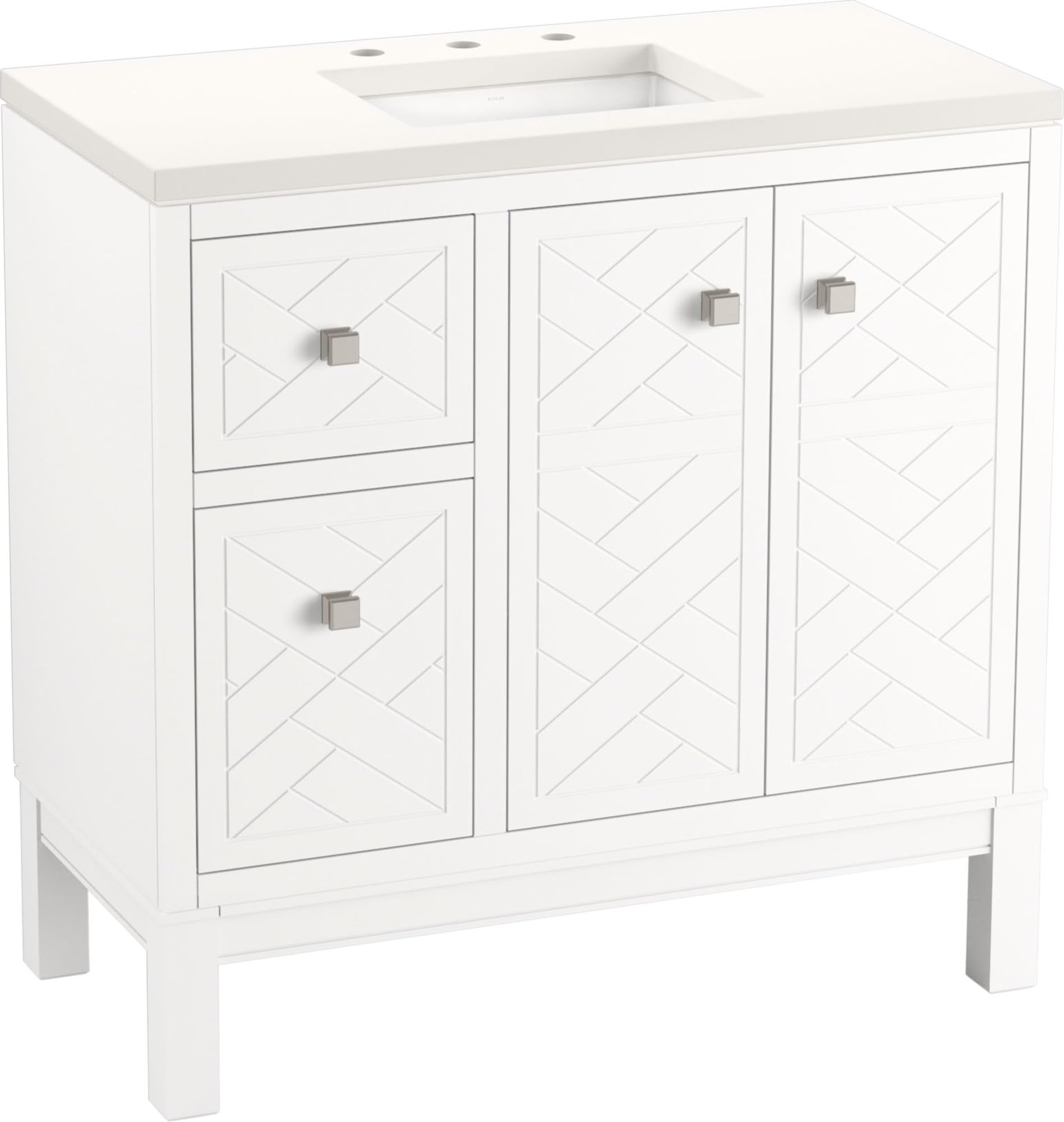 KOHLER Beauxline 36-inch Bathroom Vanity Set with Mirror & Sink - Modern Double Sink Vanity for Master Bathroom or Guest Bath Remodel