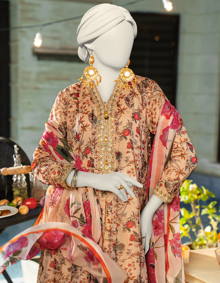 Elegant Beige Chiffon Stitched Suit by J. Junaid Jamshed - Perfect for Weddings, Parties & Formal Events