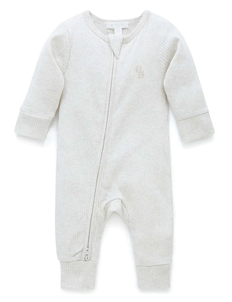 Purebaby Organic Cotton Ribbed Growsuit for Babies - Soft & Comfortable One-Piece Outfit for Newborns & Infants - Perfect for Playtime, Sleepwear & Everyday Wear