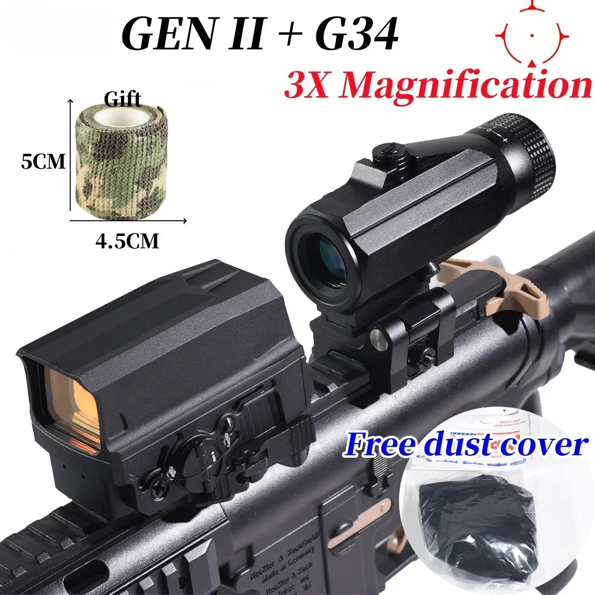 Gen II Holographic Red Dot Sight with 3X Magnifier Combo - Quick Detach QD Mount Tactical Rifle Scope for AR-15, Airsoft & Hunting - Perfect for Close to Mid-Range Shooting & Tactical Training