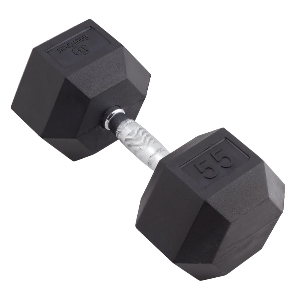 Body Sport Rubber Encased Hex Dumbbell Weight - Single Dumbbell for Strength Training & Home Gym Workouts - Non-Slip Rubber Grip Exercise Equipment for Men & Women - Perfect for Weight Lifting, CrossFit, and Home Fitness Routines