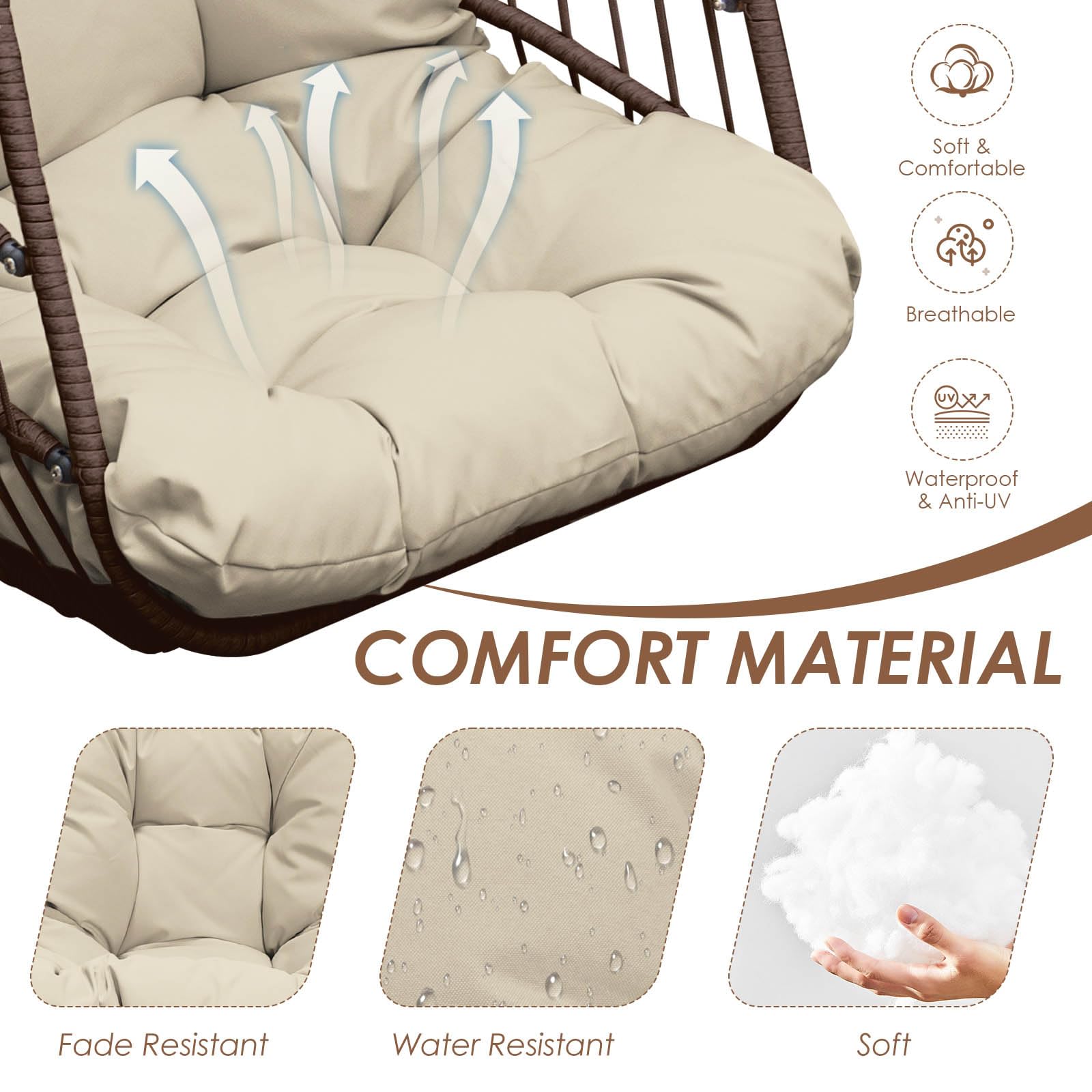 **NICESOUL Indoor/Outdoor Swing Egg Chair - Patio Wicker Hanging Chair with Stand, All-Weather Egg Hammock with Cushions, 350lb Capacity - Perfect for Backyard, Balcony, or Garden Relaxation (Brown)**