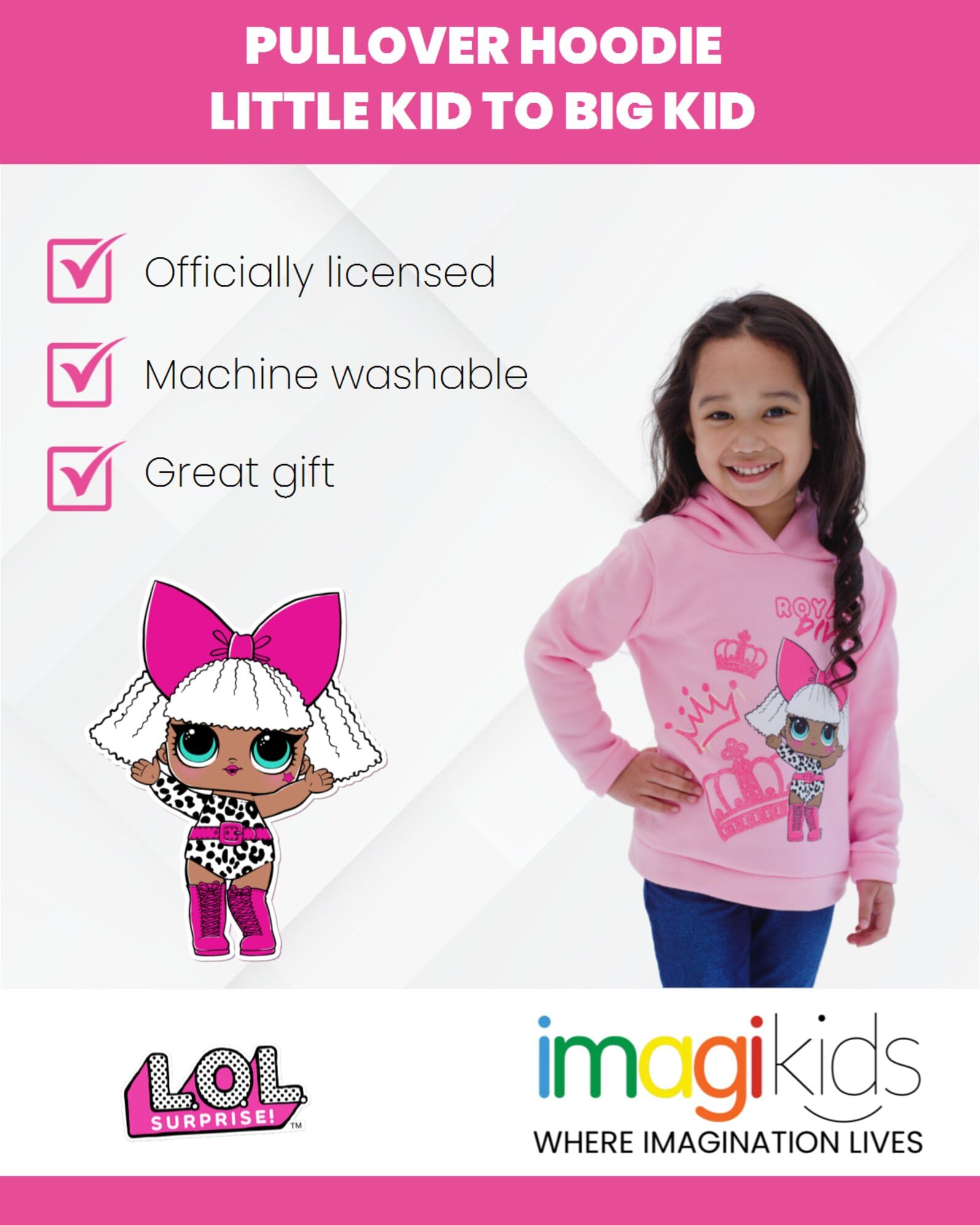 L.O.L. Surprise! Queen Bee Diva Girls Fleece Pullover Hoodie - Cute & Cozy Kids Sweatshirt for Little to Big Kids (Ages 4-14) | Perfect for School, Playdates & Birthday Gifts
